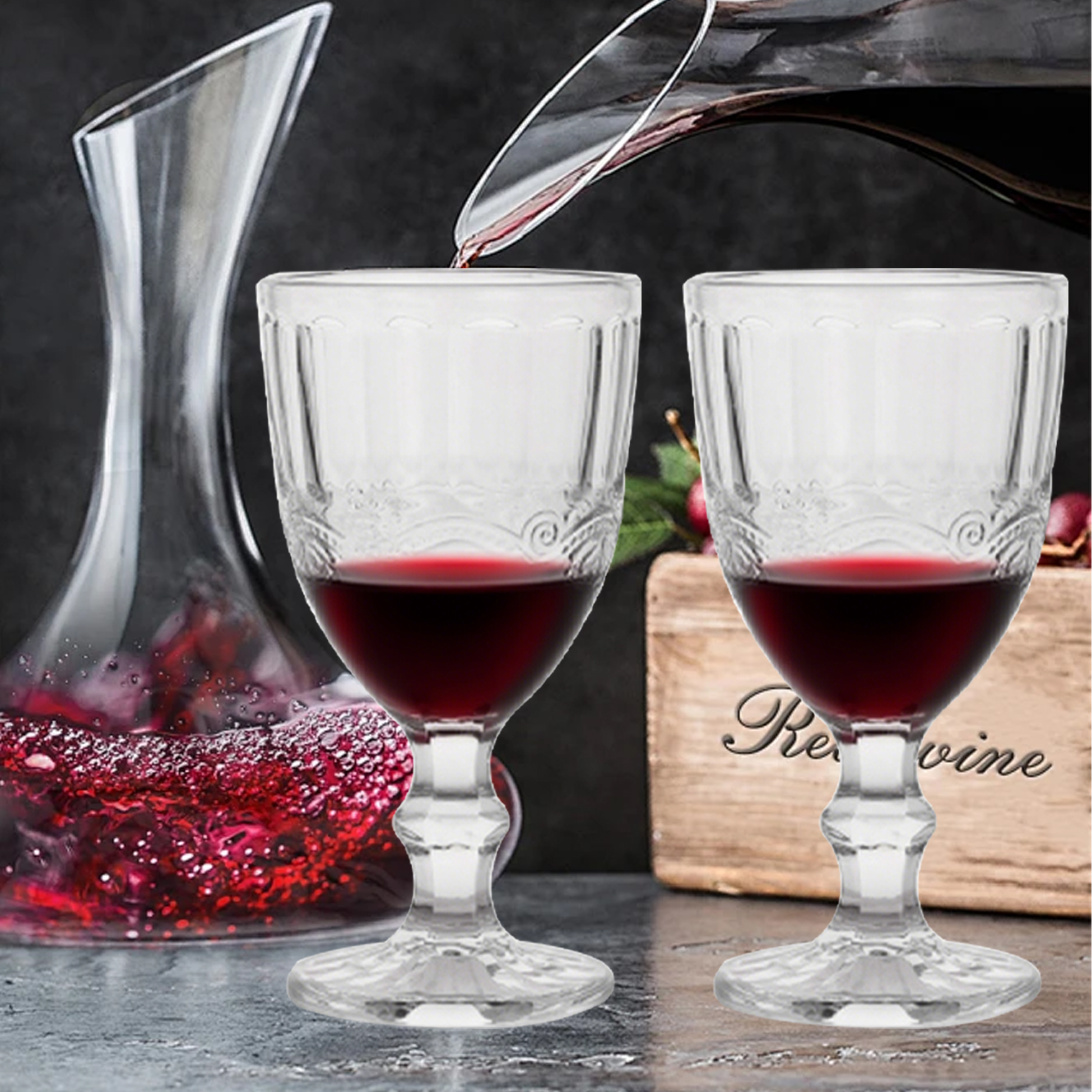 6-Piece Vintage-Etched Wine Glass Set