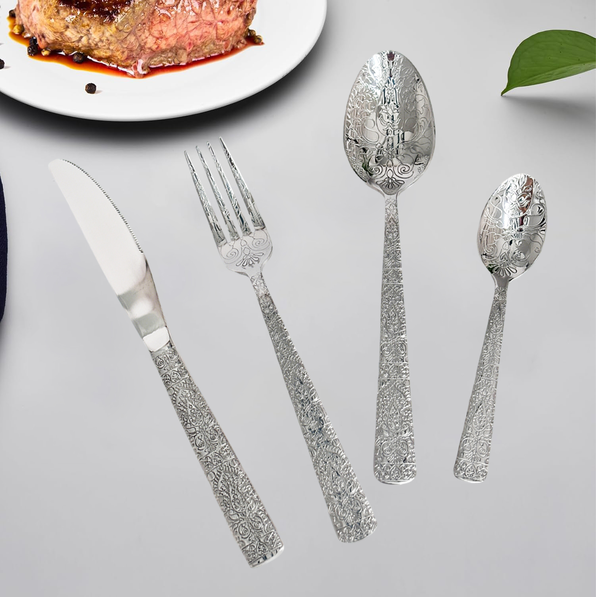 24-Piece Filigree-Engraved Silver Cutlery Set
