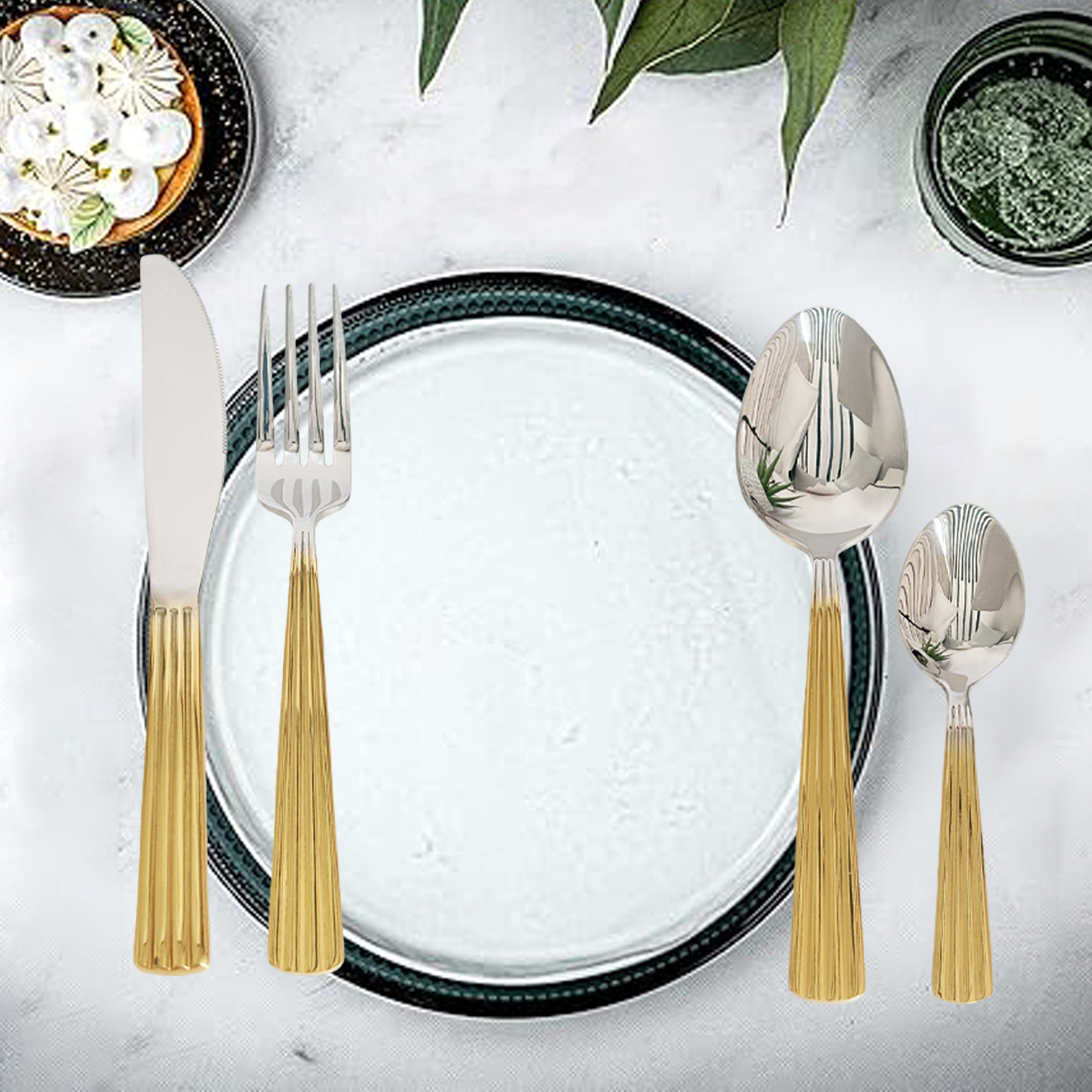 24-Piece Two-Tone Ribbed Handle Cutlery Set