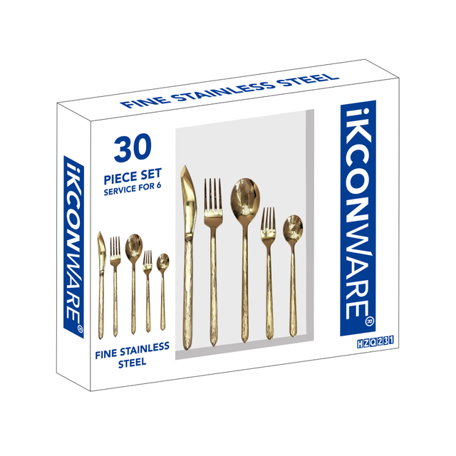 30-Piece Gold-Toned Textured Handle Cutlery Set