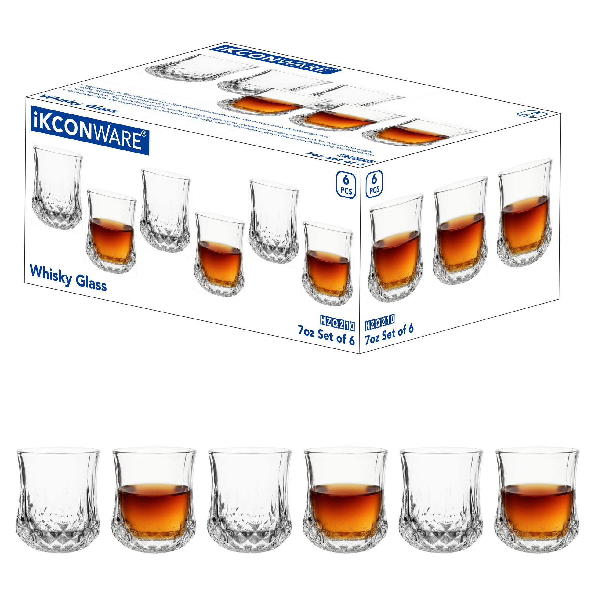 6-Piece Diamond-Cut Whiskey Glass Set
