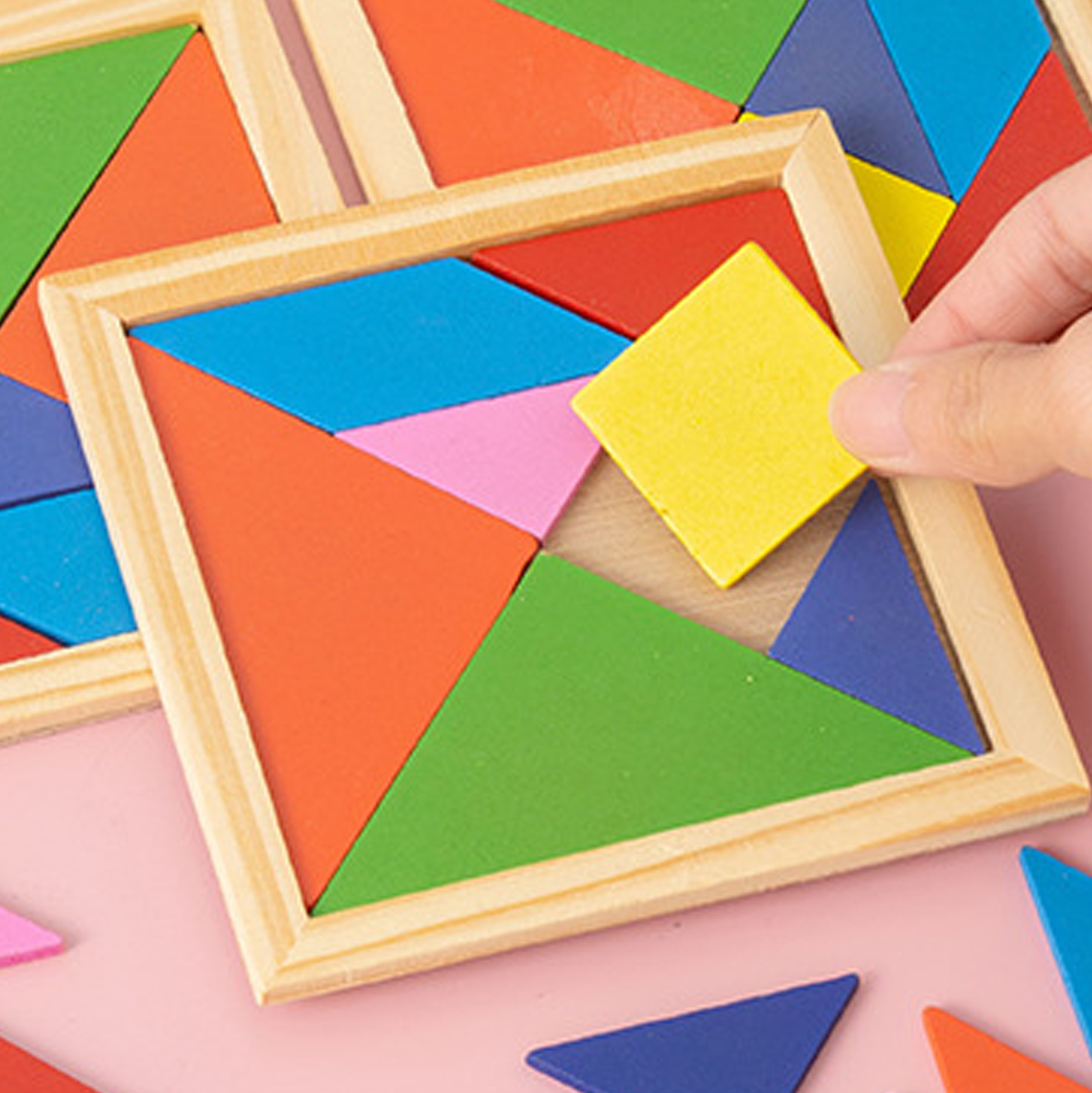 Wooden Tangram Puzzle Set Colorful Geometric Shape Puzzle