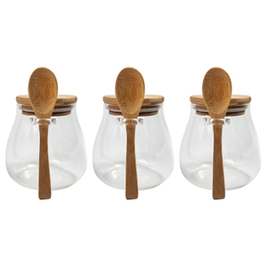 3-piece Glass Kitchen Storage Jars with Bamboo Spoons
