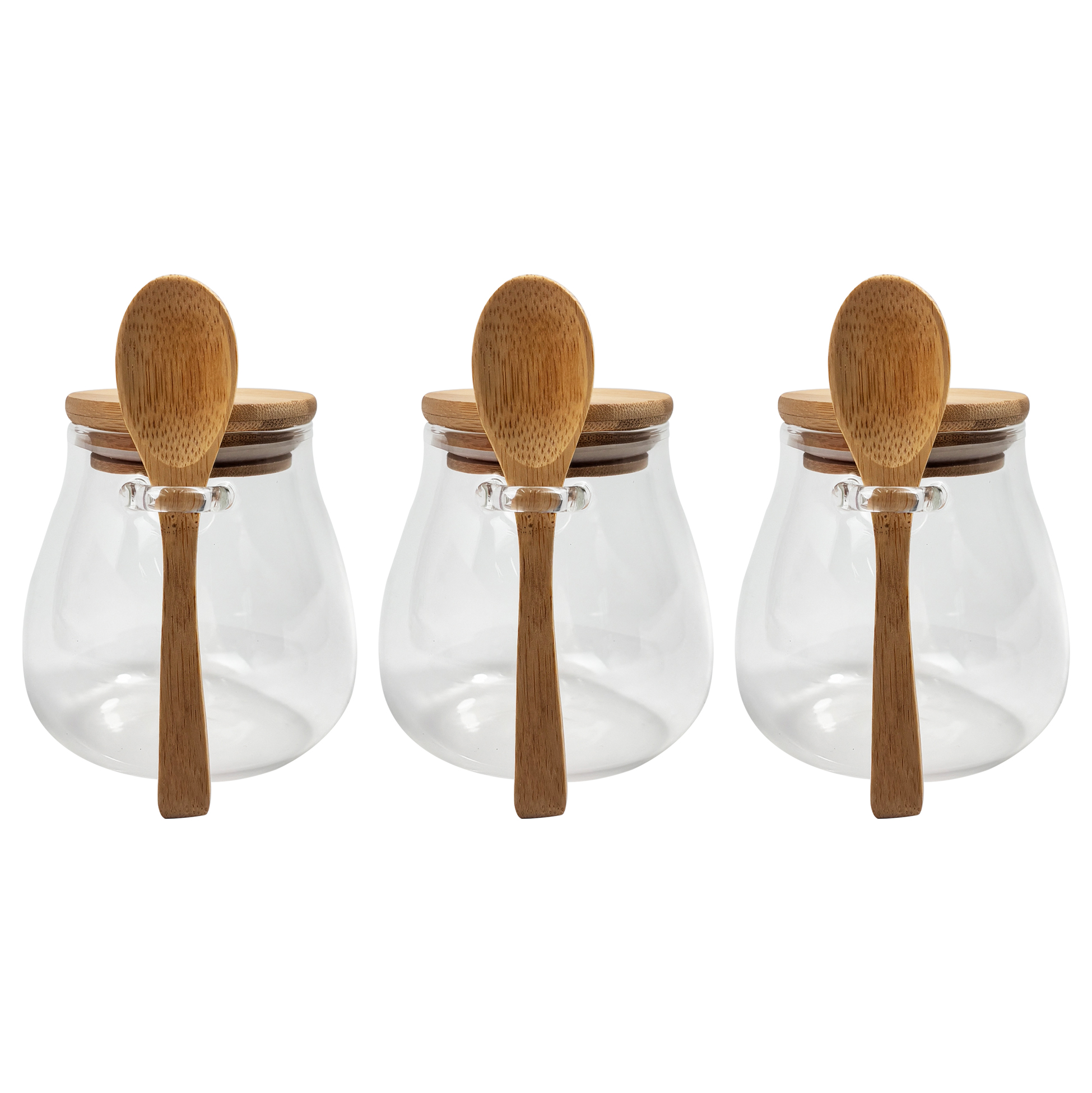 3-piece Glass Kitchen Storage Jars with Bamboo Spoons