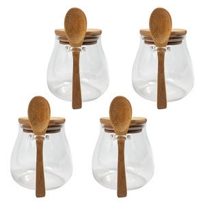 4-piece Glass Kitchen Storage Jars with Bamboo Spoons