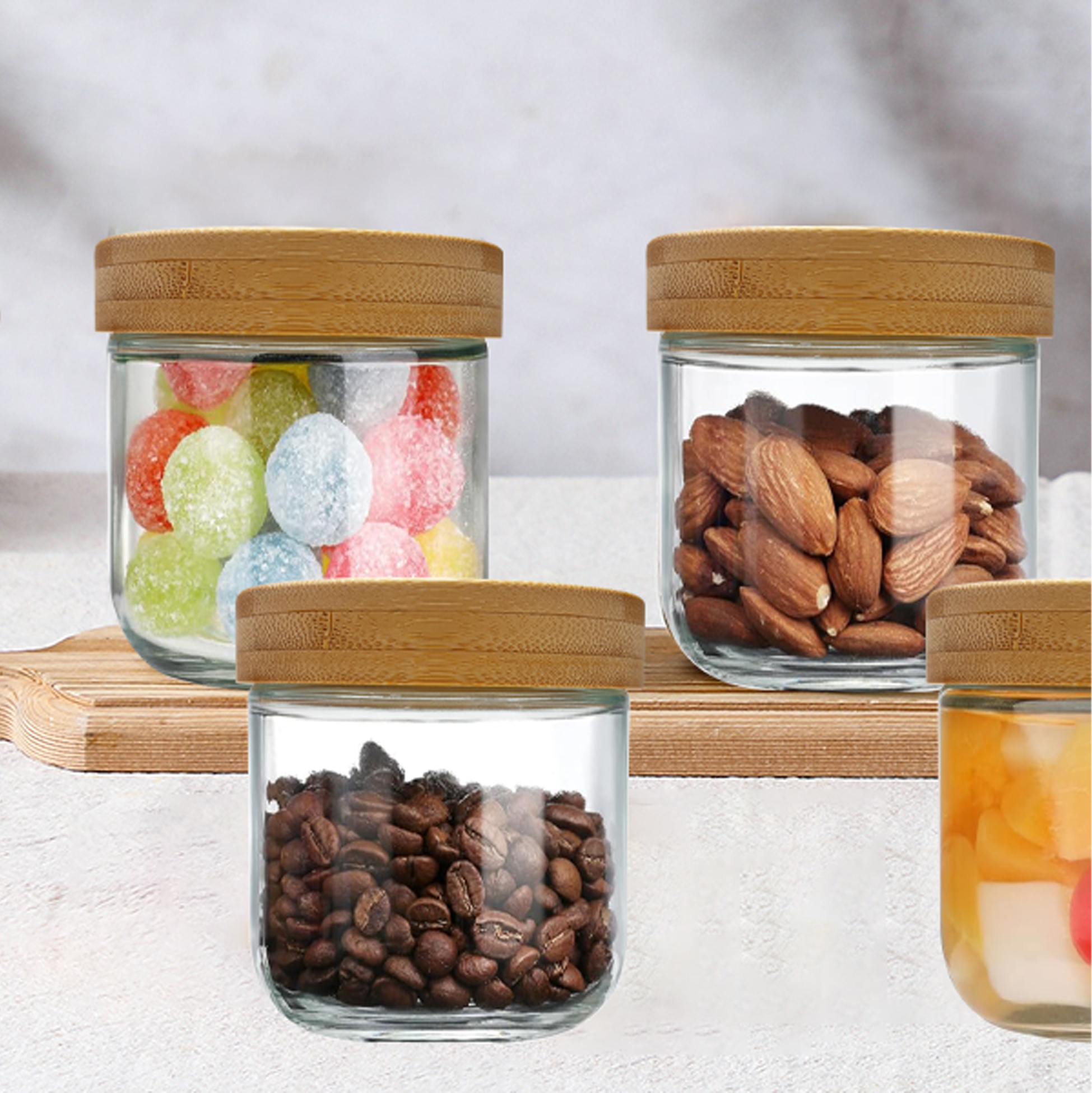 4-piece Glass Storage Jars with Bamboo Lids