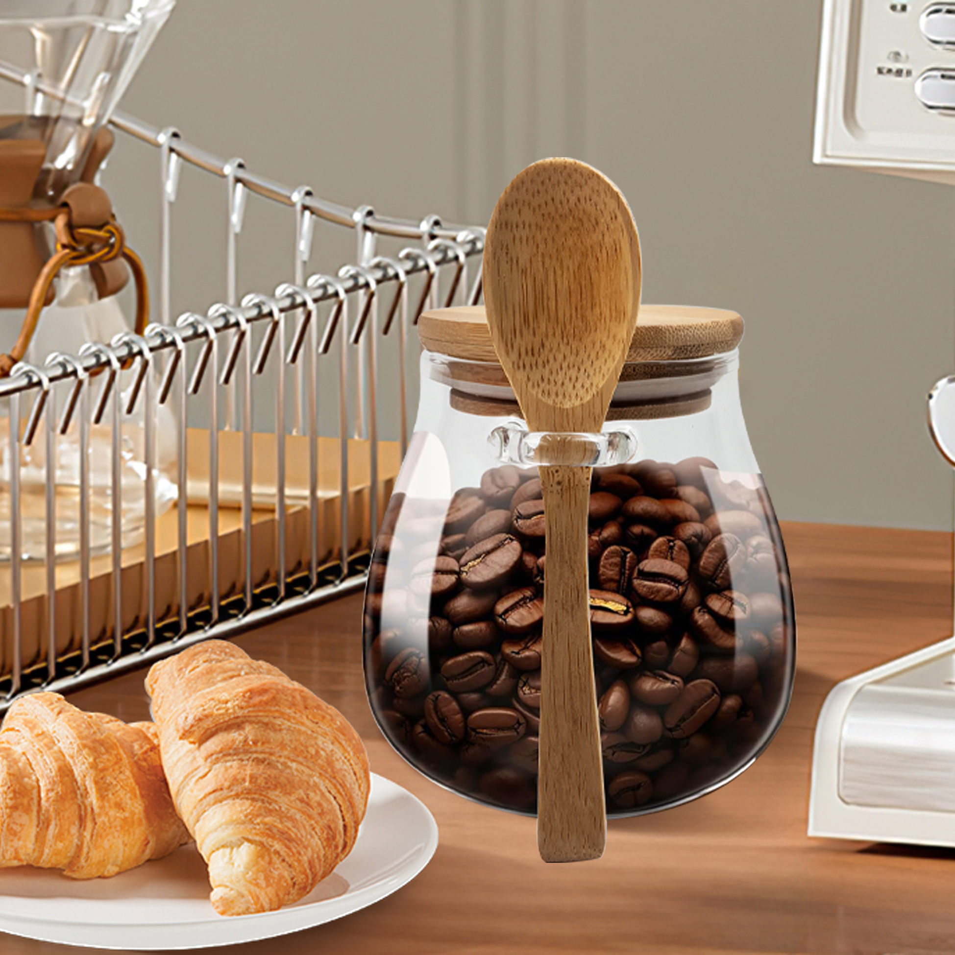 2-piece Glass Kitchen Storage Jars with Bamboo Spoons