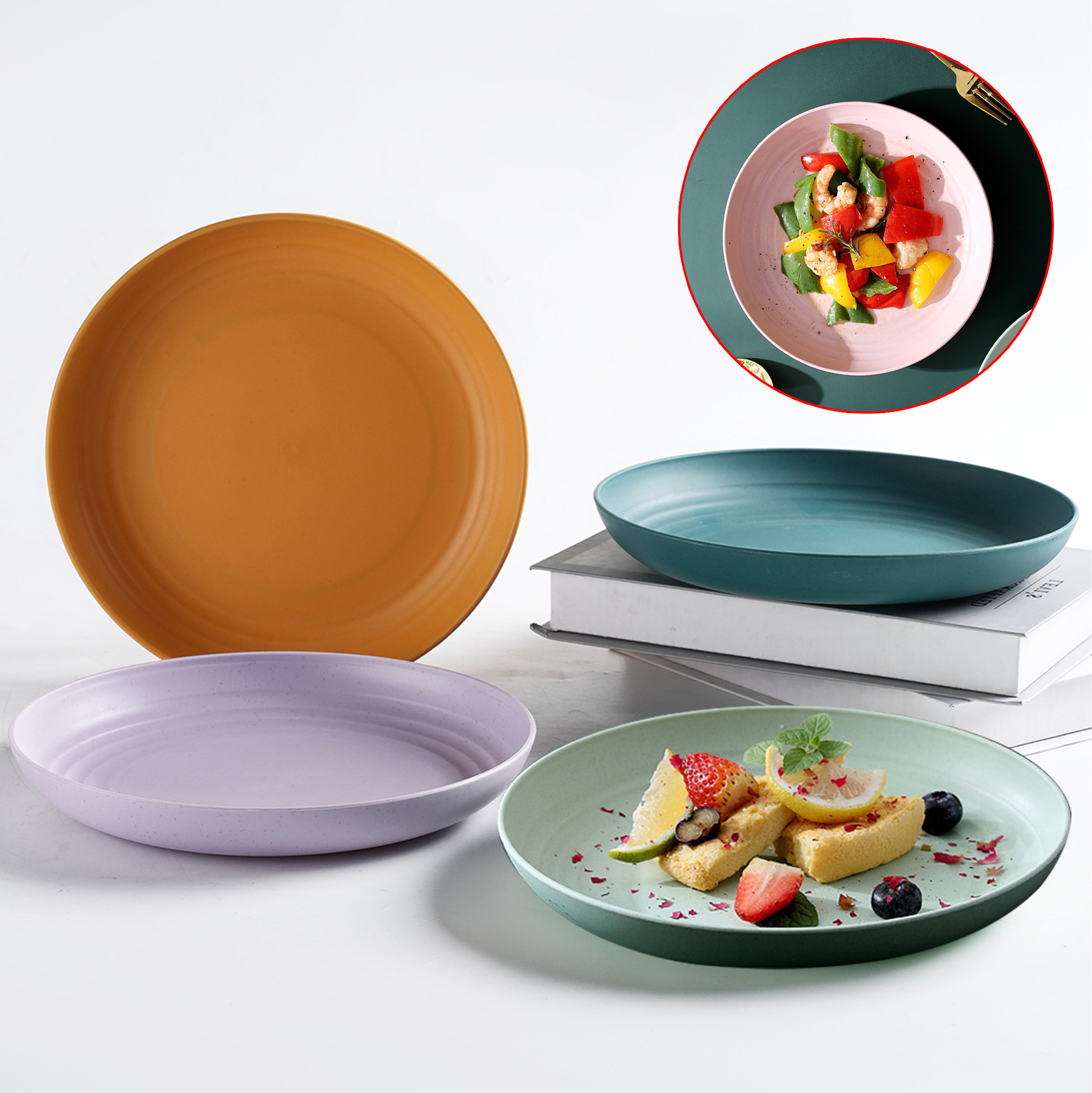 Multi-color Matte Plastic Dinner Plates Vibrant Colored Plastic Dining Plates