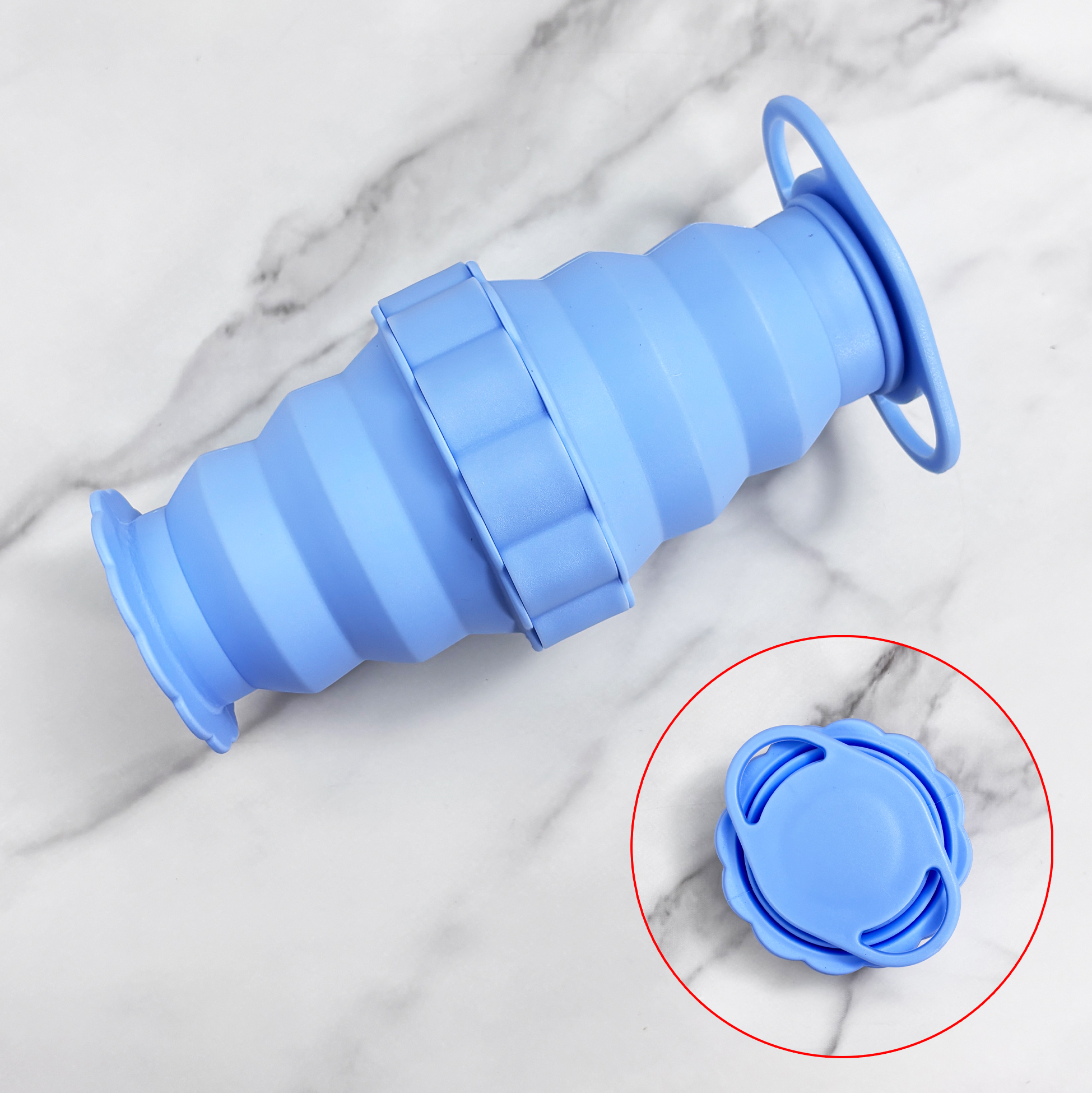Blue Silicone Collapsible Water Bottle