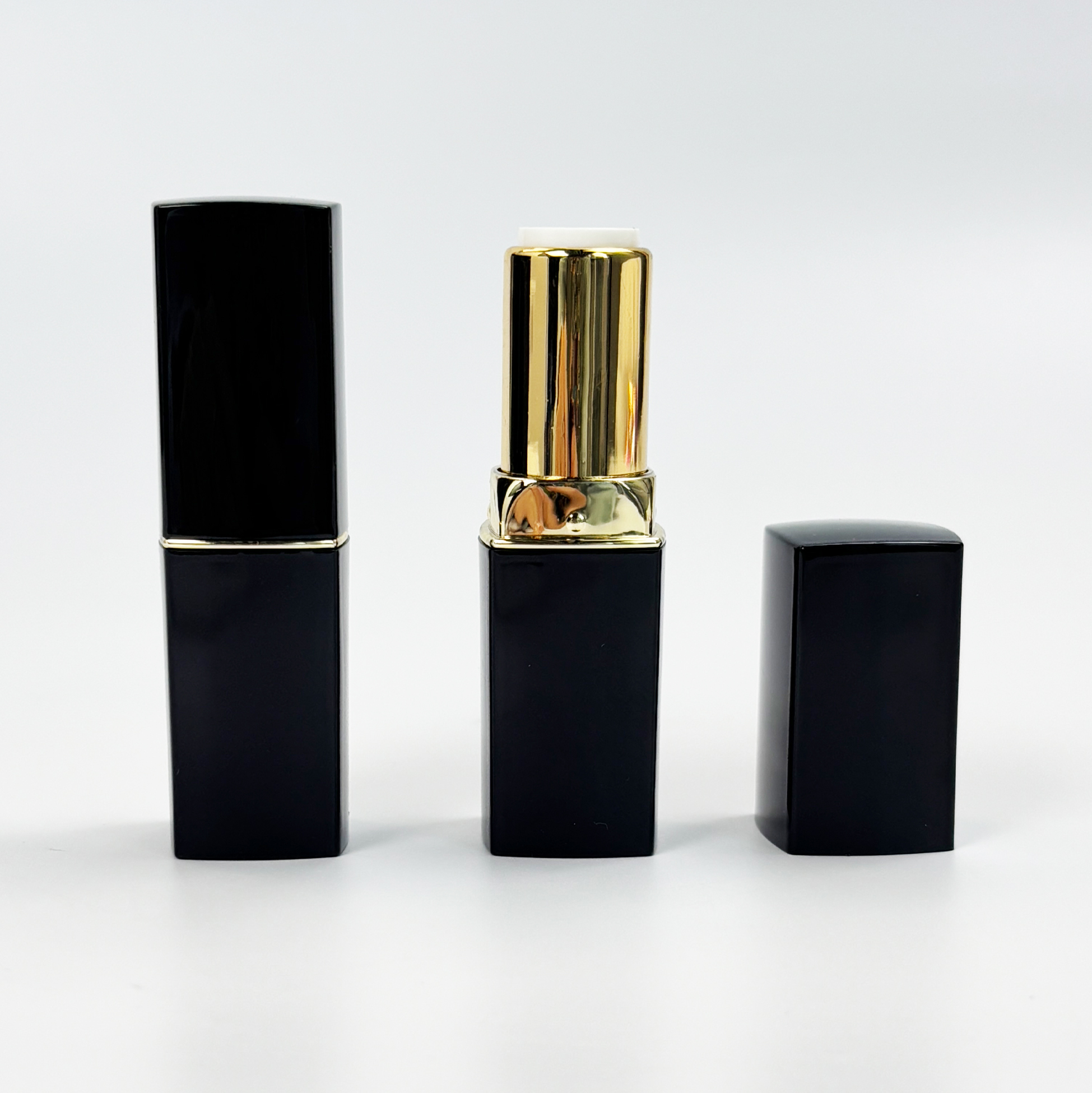 Black & Gold Square Lipstick Tube Glossy Black Lipstick Container