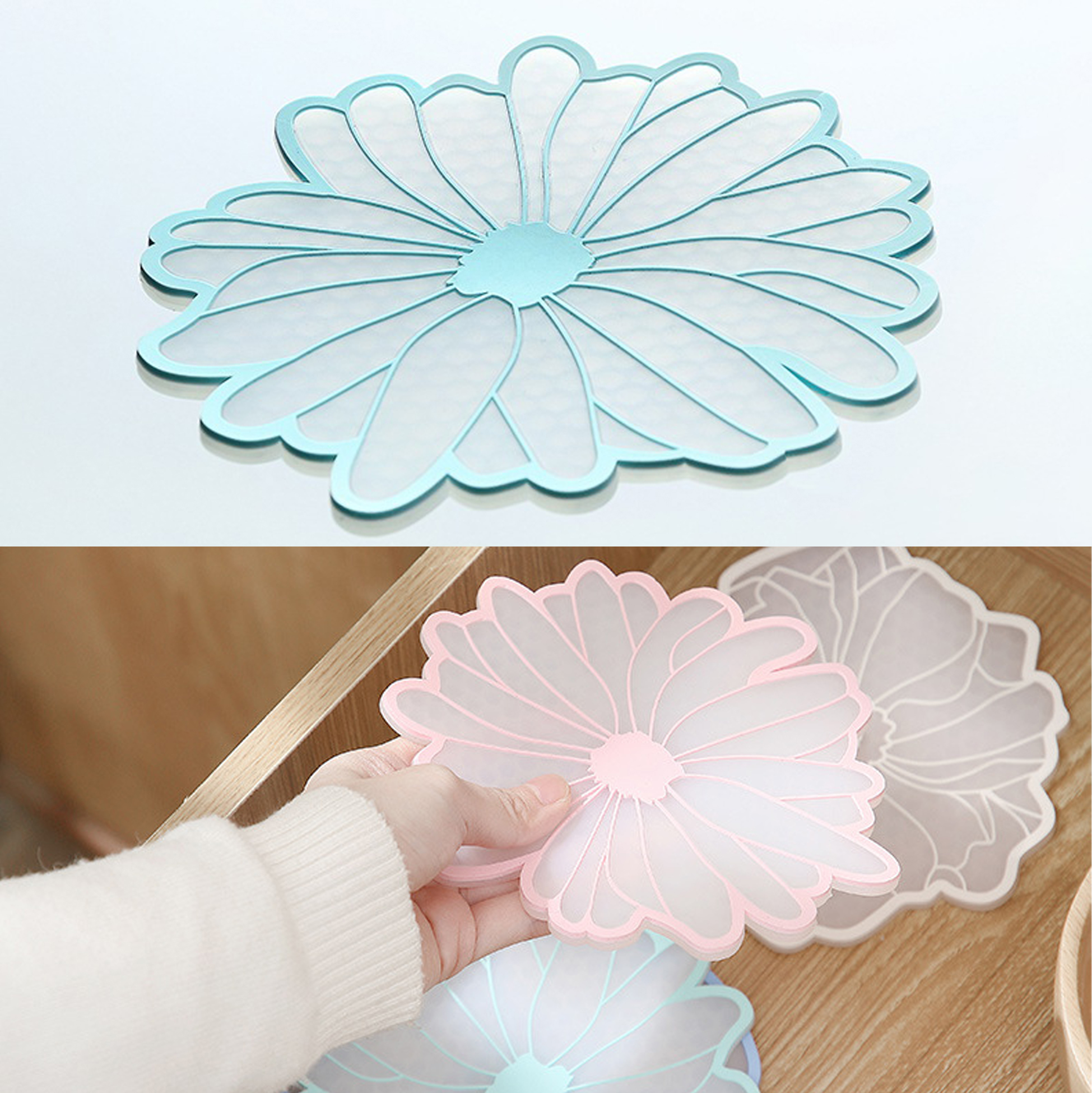 Set of 3 Flower Shape Coasters Insulation Placemat Anti-Slip Cup Mat for Drinks Mugs