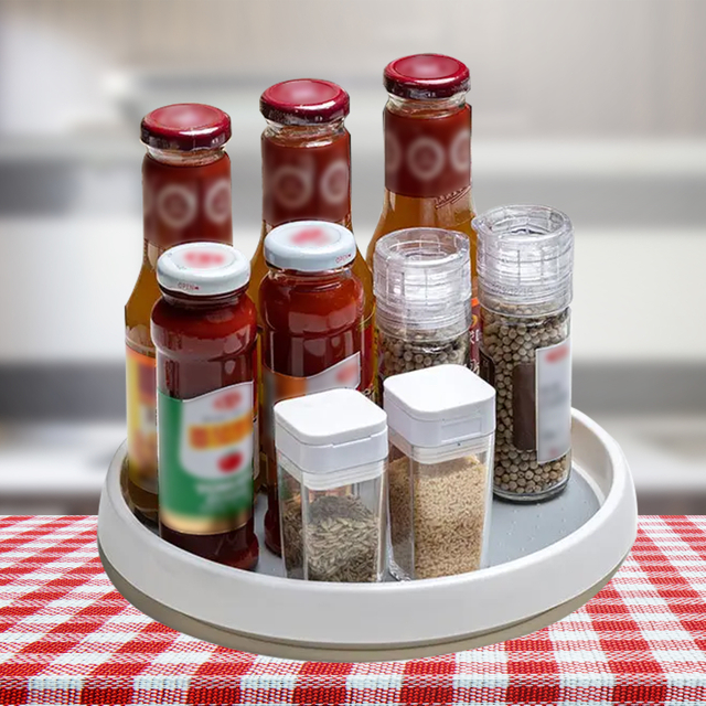 Thickening 360 Rotation Non-Skid Spice Rack Pantry Cabinet Turntable with Wide Base Storage Tray Rotating Organizer for Kitchen Seasoning