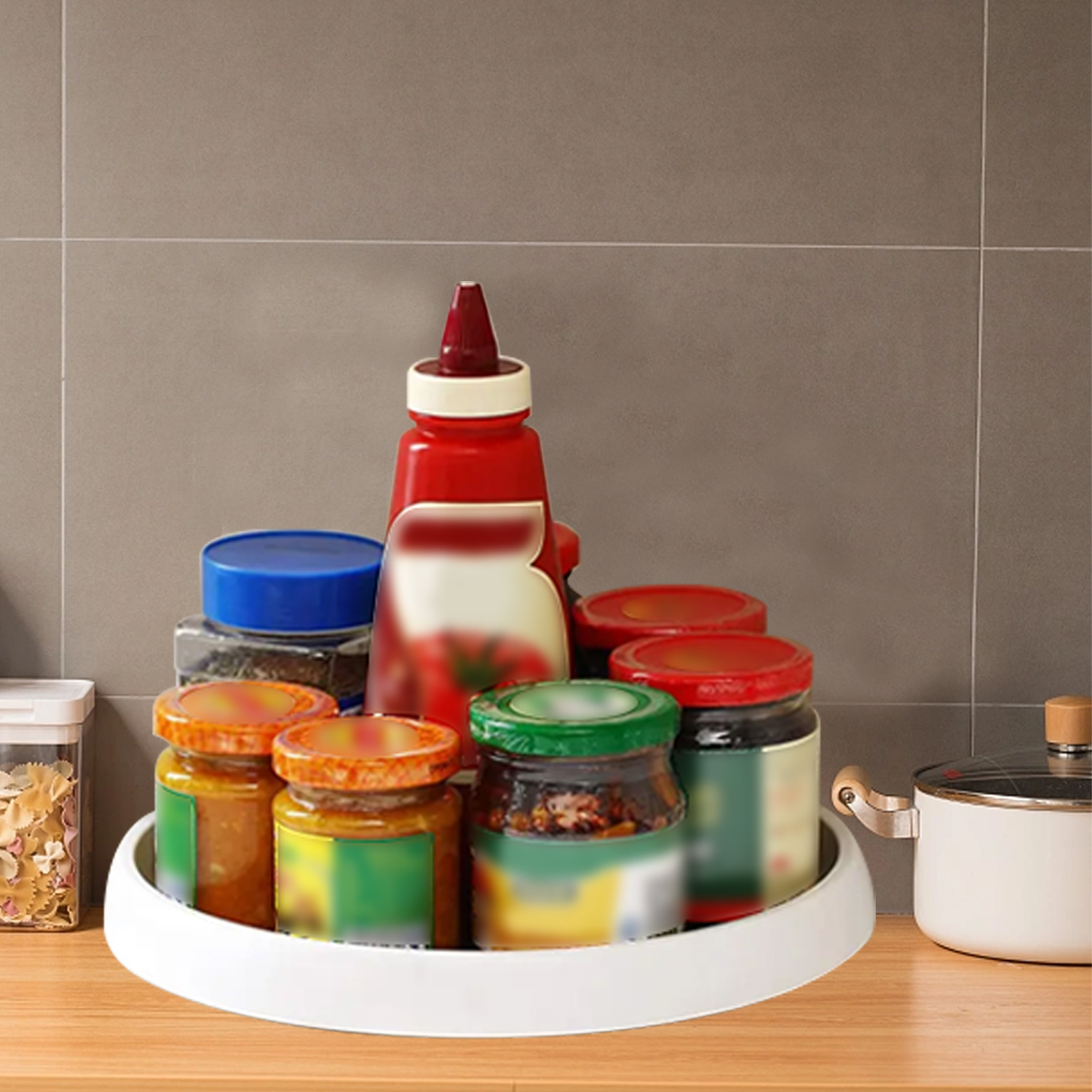 360 Rotation Non-Skid Spice Rack Pantry Cabinet Turntable with Wide Base Storage Tray Rotating Organizer for Kitchen Seasoning