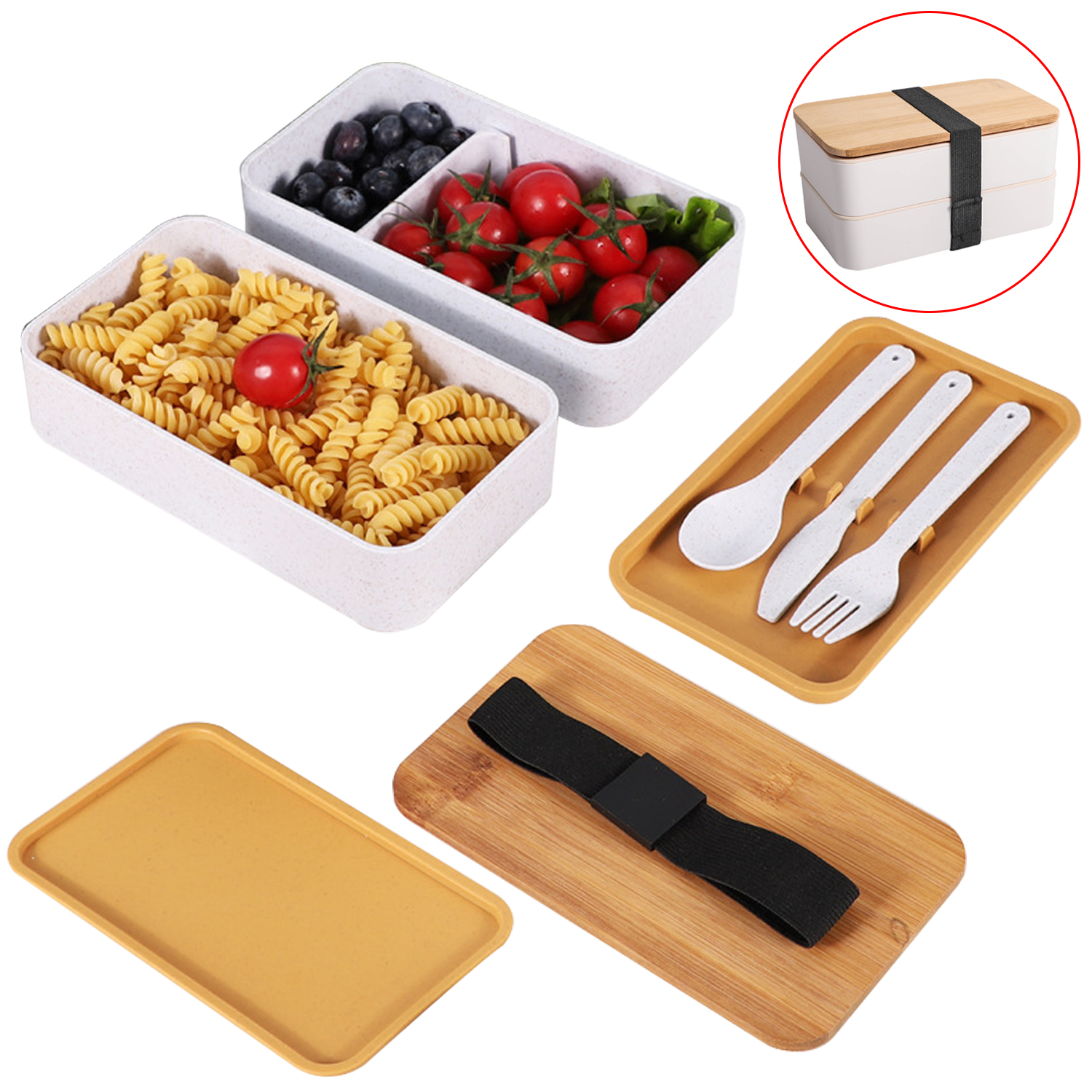 Microwave Double Layer Lunch Box Built-in Tableware Japanese Style Leak-proof Lunch Boxes Lunch Containers