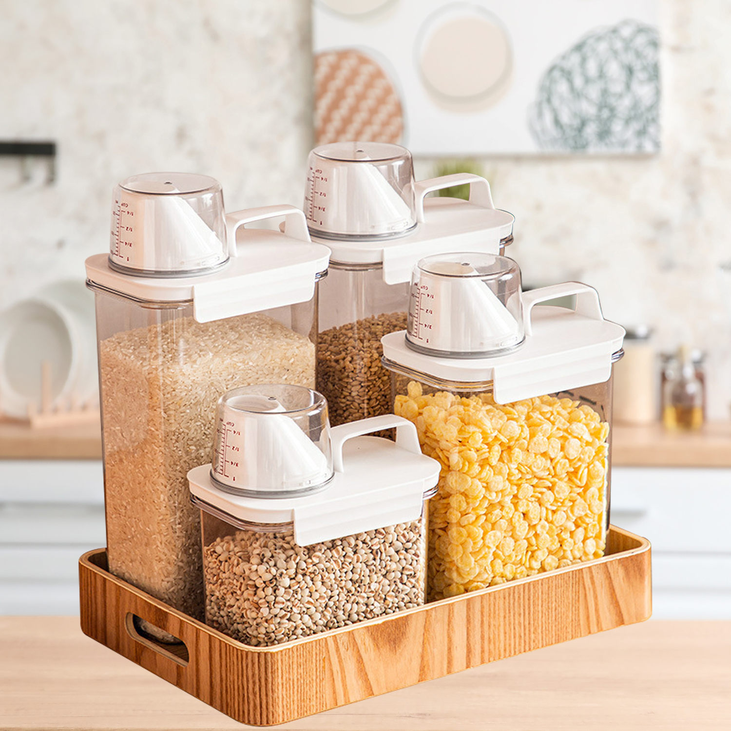 Grain Storage Box Cereals Container with Handle Food Bean Sealed Jar Kitchen Large Capacity Grain Dispenser Oatmeal Bottle