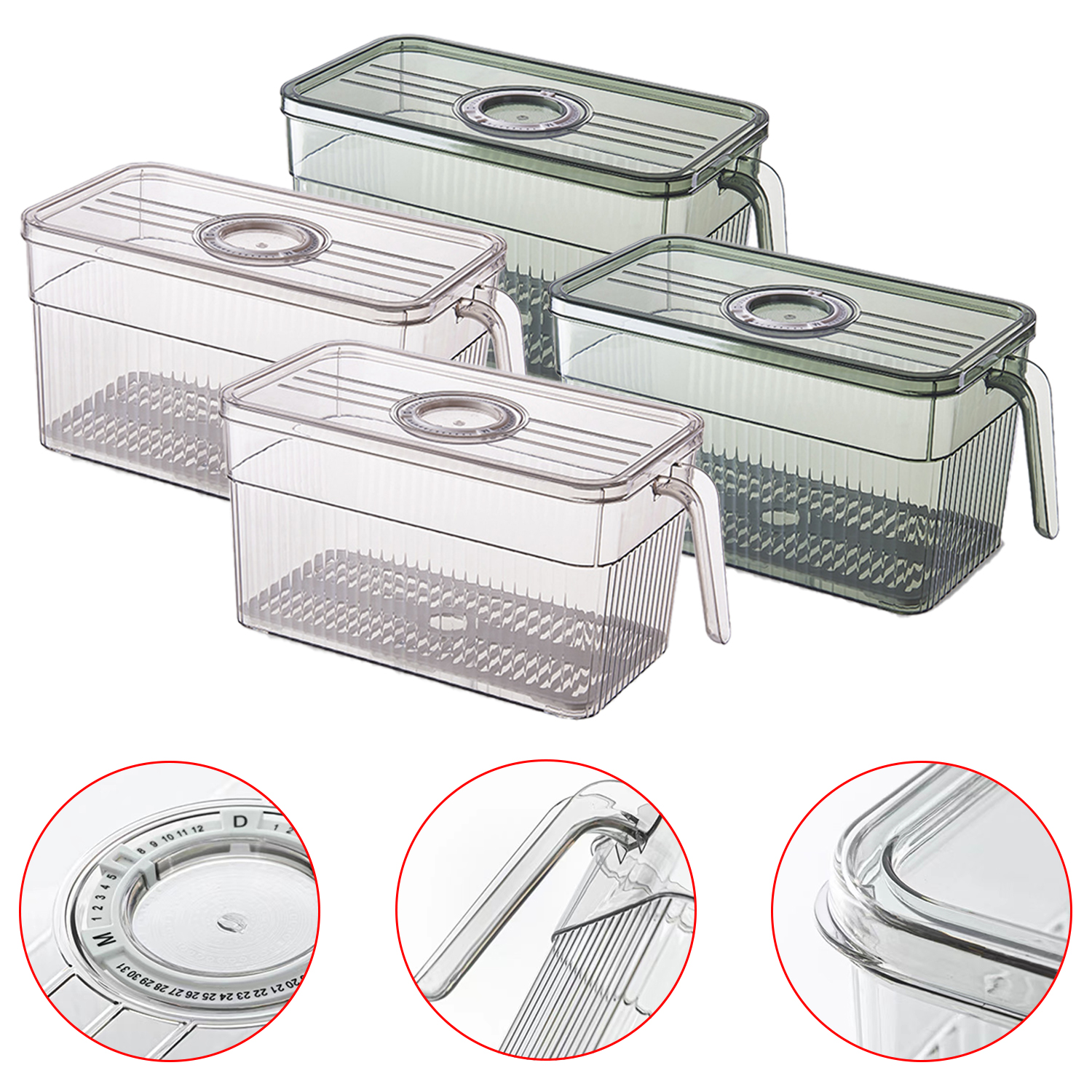Kitchen Storage Containers with Time Recorder Lid Fridge Organizers Keep Fresh Food And Fruit Refrigerator Freezer Storage Boxes