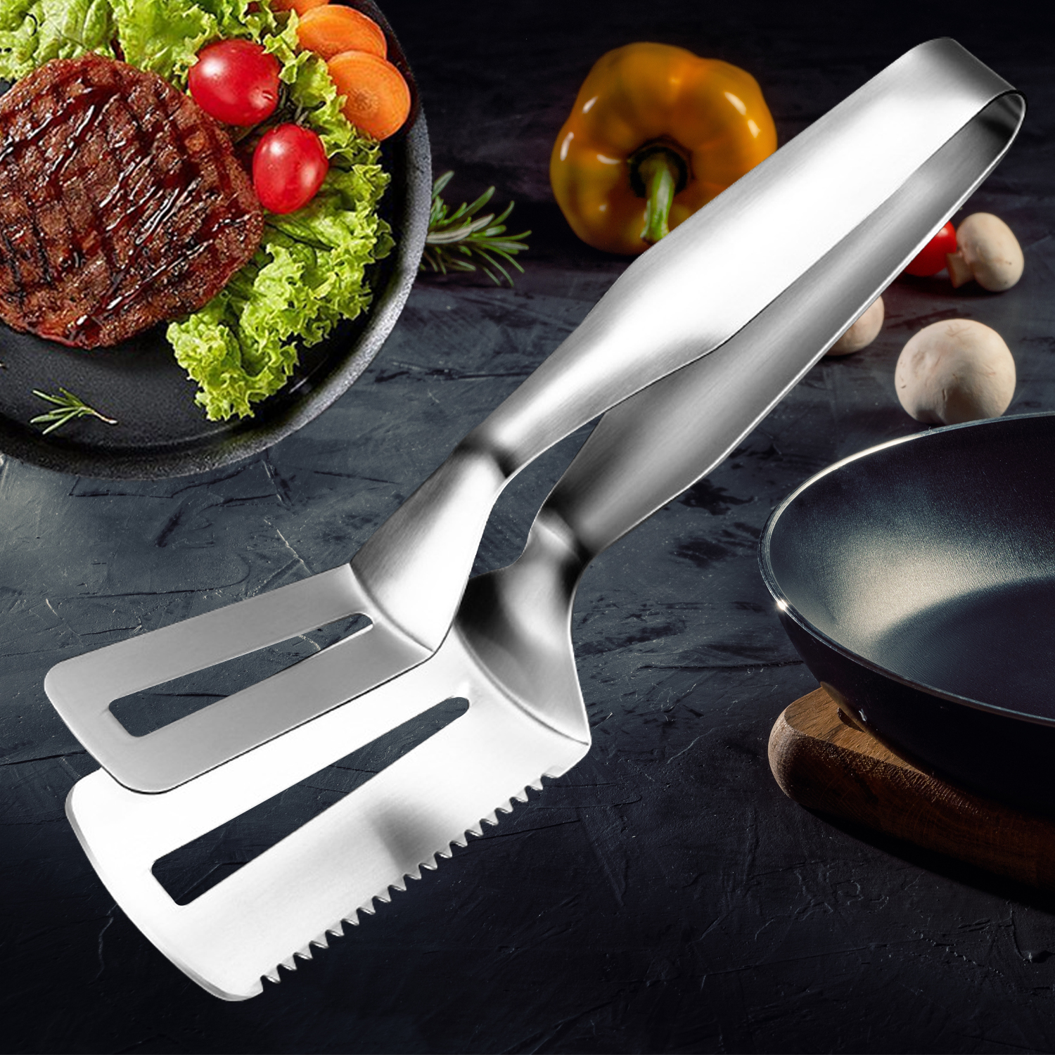 Stainless Steel Barbecue Clamp Frying Steak Fried Fish Clip Tong BBQ ...