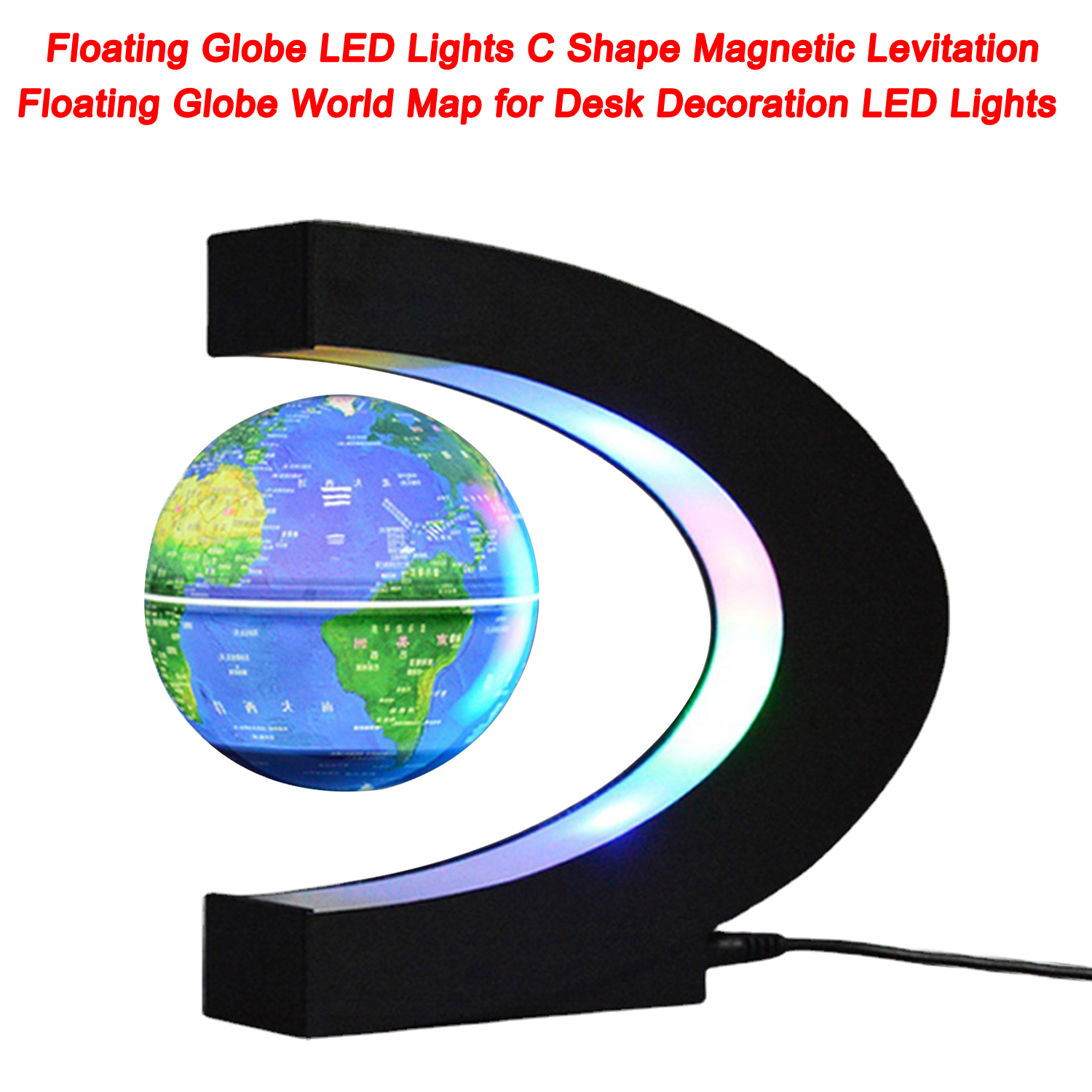 Floating Globe LED Lights C Shape Magnetic Levitation Floating Globe World Map for Desk Decoration LED Lights 