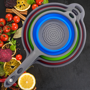 Foldable Fruit Vegetable Washing Basket Strainer with Handle, Home Drain Basket Collapsible Drainer Colander Kitchen Tools