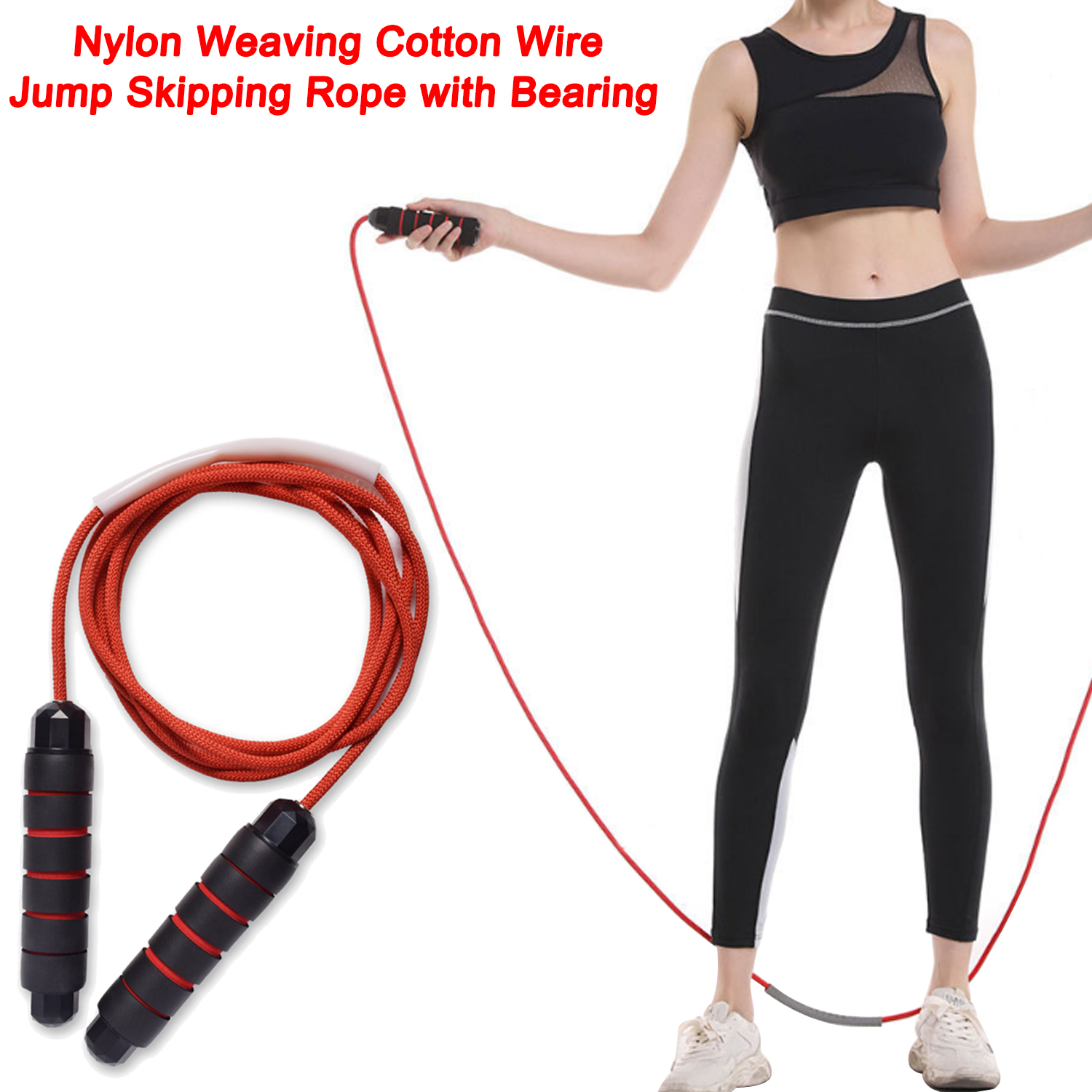 Adjustable 3M Length 6MM Diameter Nylon Weaving Cotton Wire Jump Skipping Rope with Bearing