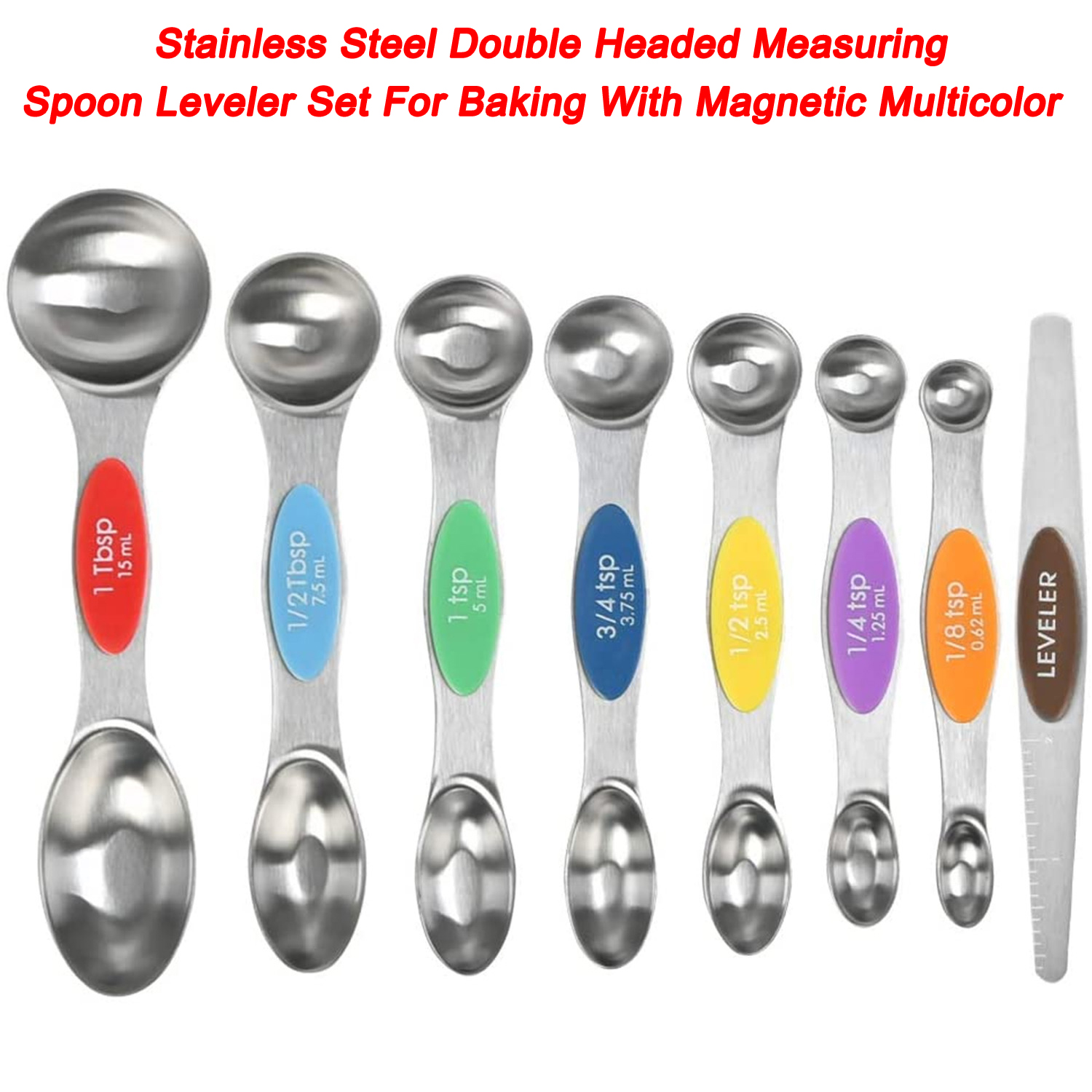 8 PCS Stainless Steel Double Headed Measuring Spoon Leveler Set For Baking With Magnetic Multicolor