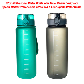 Portable Sports Water Bottle 32oz Motivational Water Bottle with Time Marker Leakproof Sports 1000ml Water Bottle BPA Free 1 Liter Sports Water Bottle