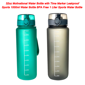 Portable Sports Water Bottle 32oz Motivational Water Bottle with Time Marker Leakproof Sports 1000ml Water Bottle BPA Free 1 Liter Sports Water Bottle