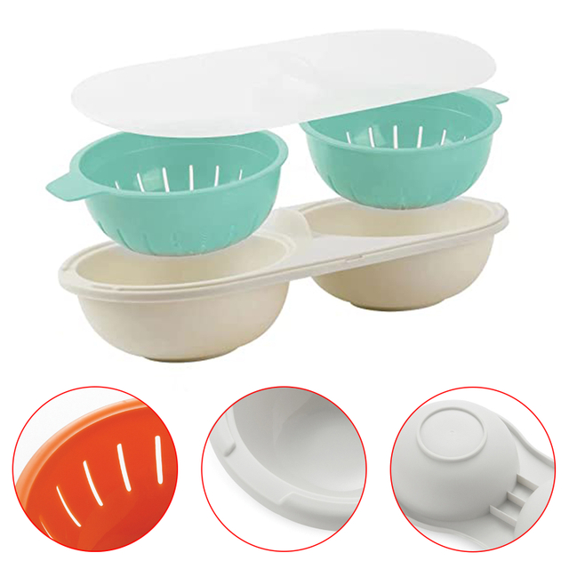Microwave Egg Poacher Poacher Round Draining Double Cup Egg Boiler Egg Poacher Kitchen Steamed Egg Tools