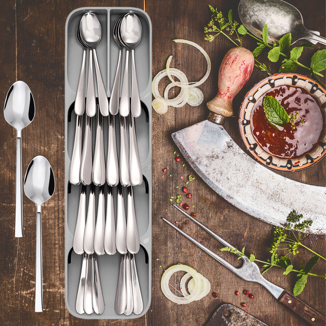 Kitchen Cutlery Storage Tray Knife Block Holder Tableware Organizer Spoon Fork Separation Box Drawer Plastic Container Cabinet