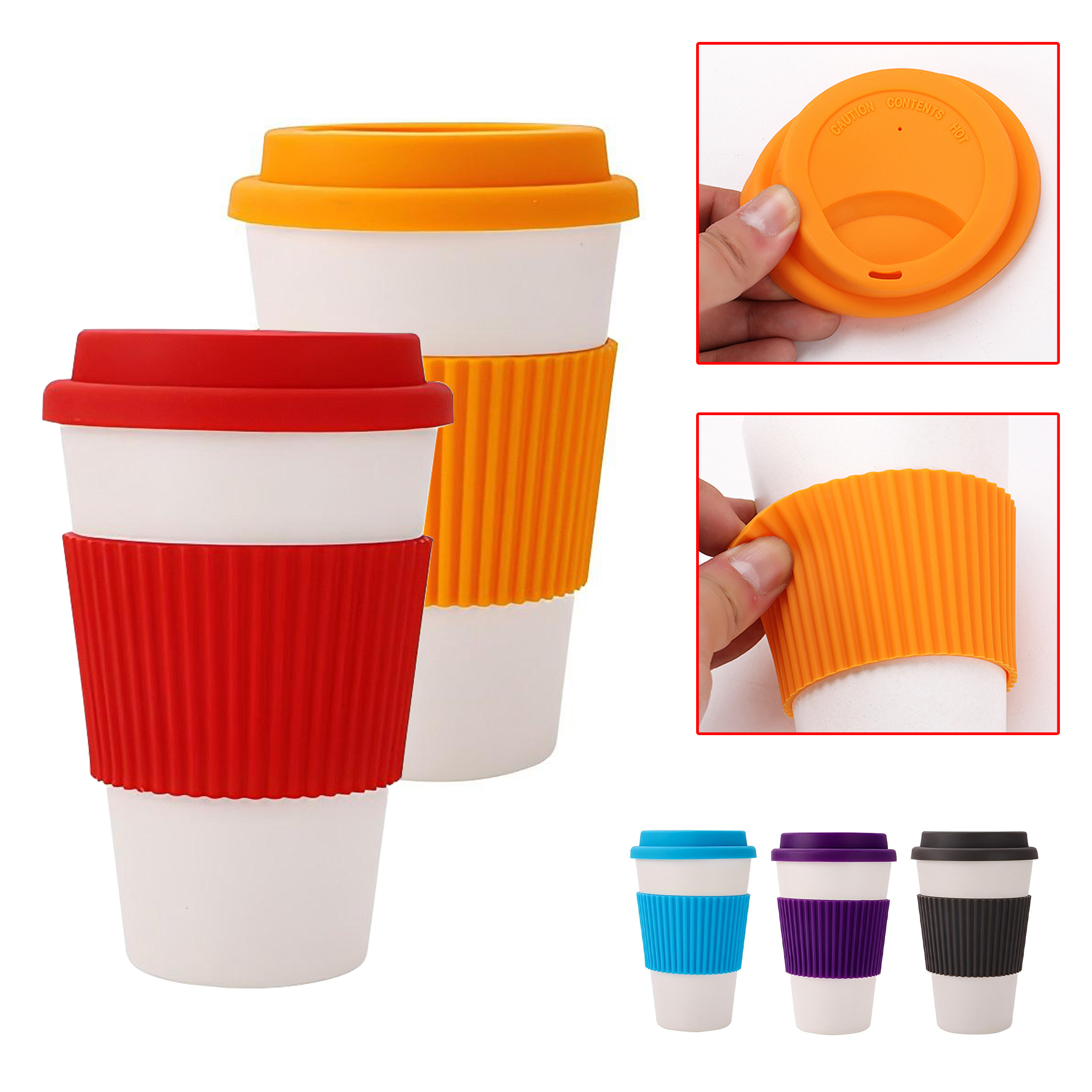 Silicone-Wrapped Ceramic Coffee Cup with Lid