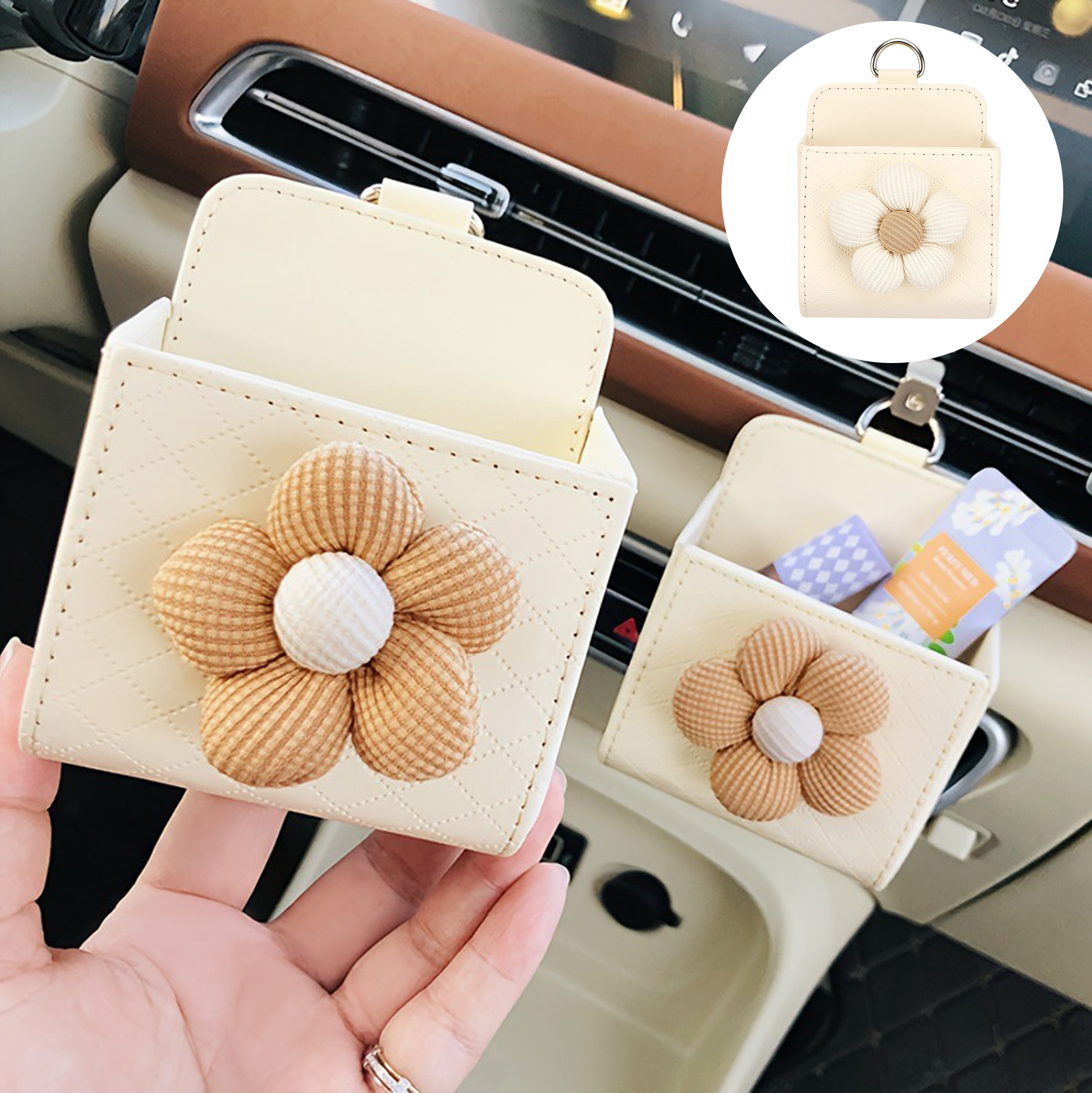 PU Leather Car Air Vent Storage Box