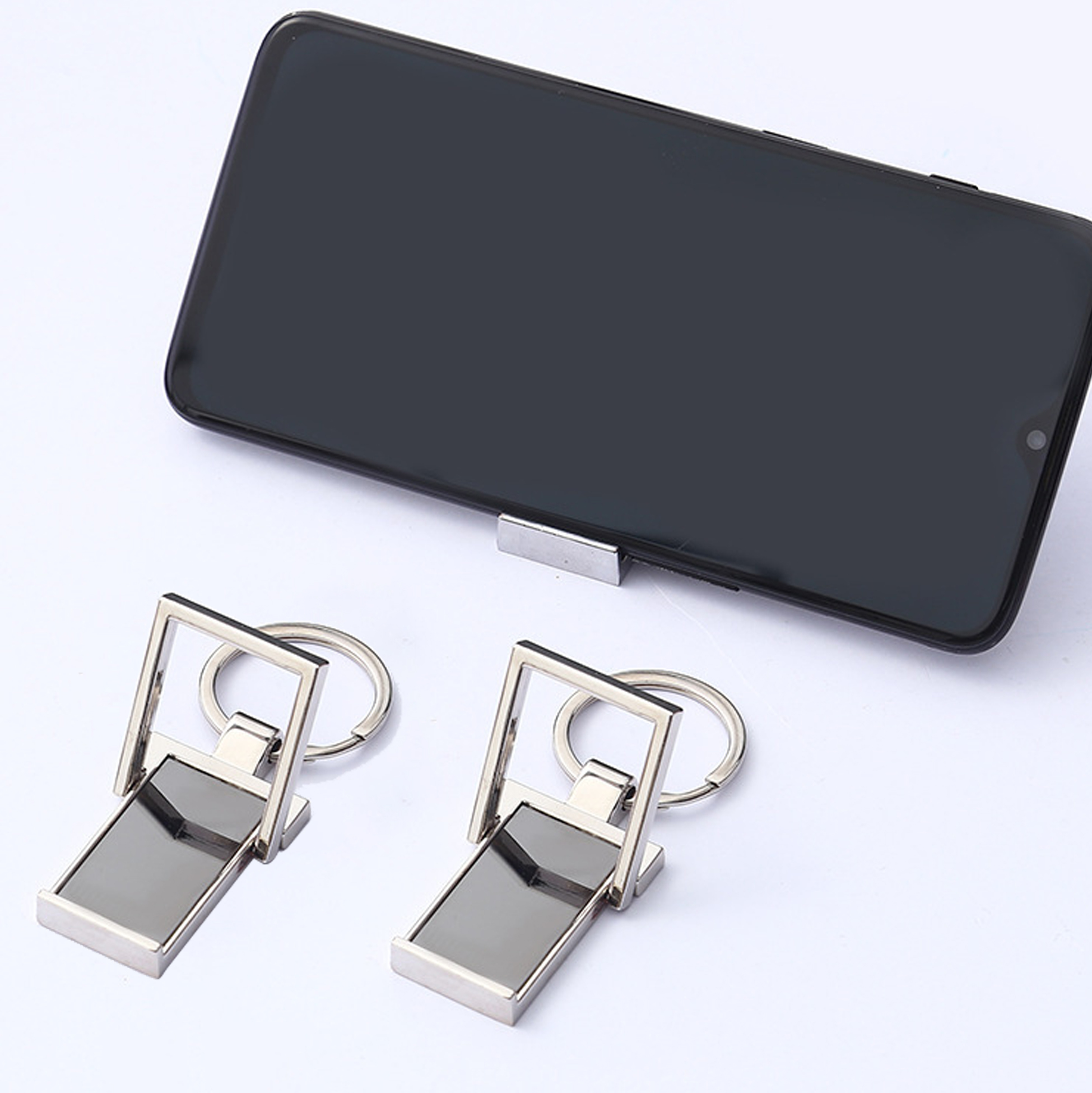 Multi-function Keychain Phone Stand Stainless Steel Keyring Stand
