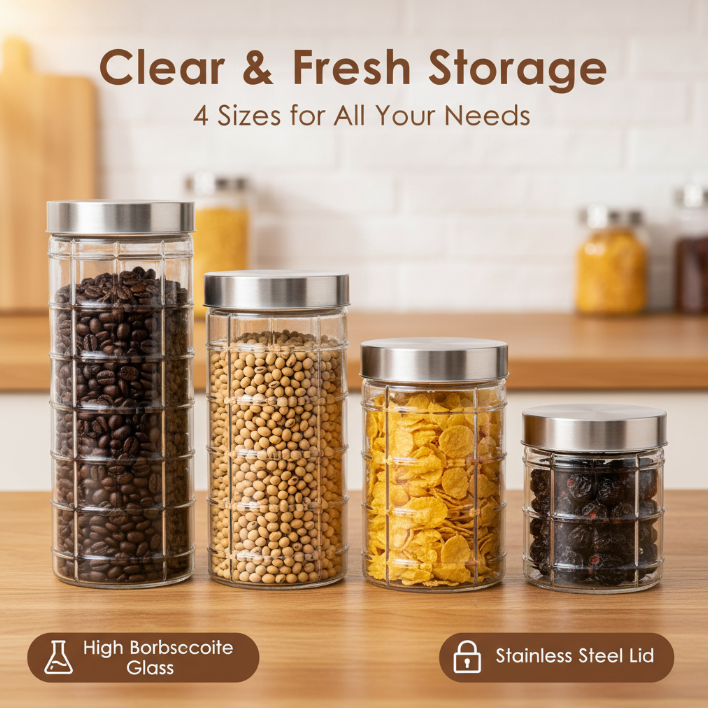 Textured Glass Storage Jar Borosilicate Glass Canister