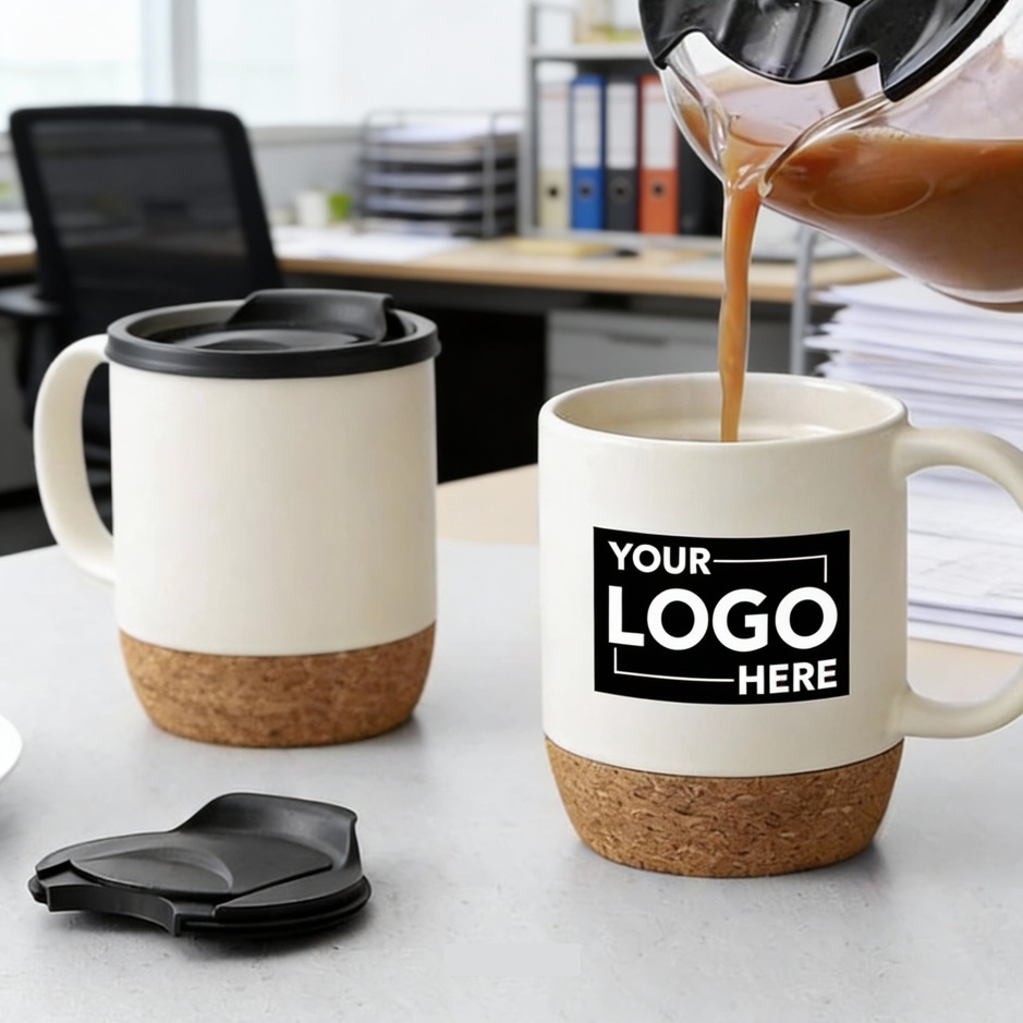 400ML Custom Logo Ceramic Cork Mug Splash-proof Lid Coffee Mug