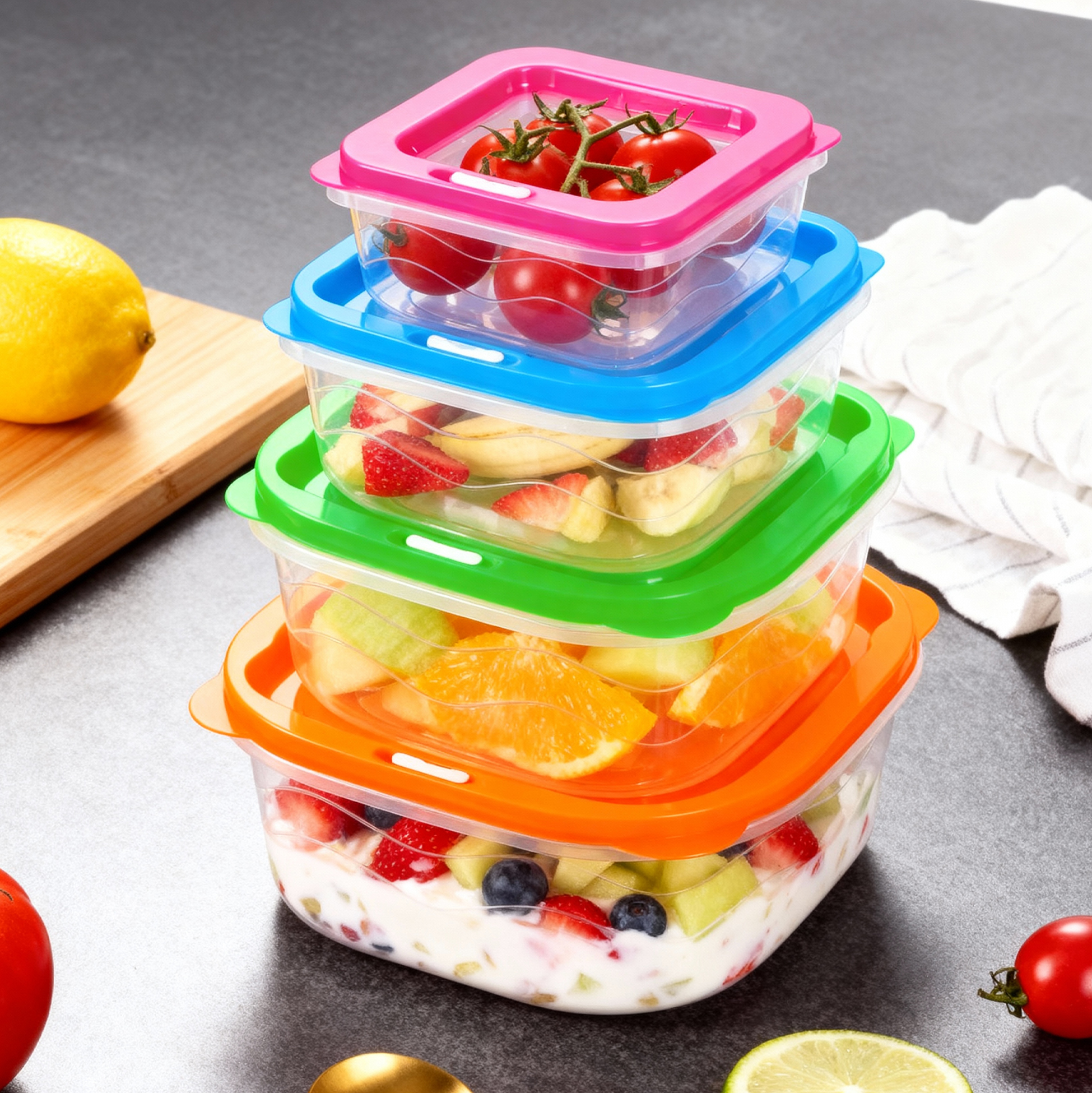 4-pcs Food Storage Containers Stackable Plastic Food Storage Containers