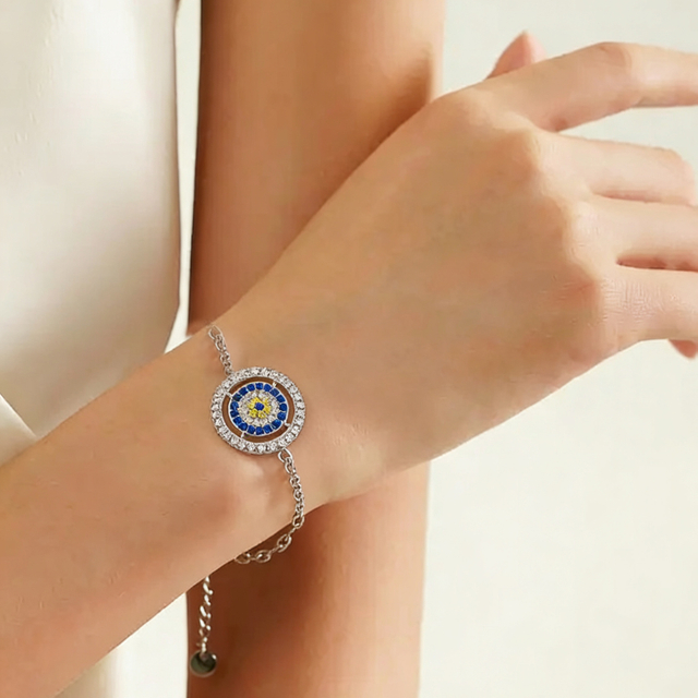 Mother's Day Evil Eye Silver Bracelet Luxury 23cm Sliding Knot Silver Bracelet