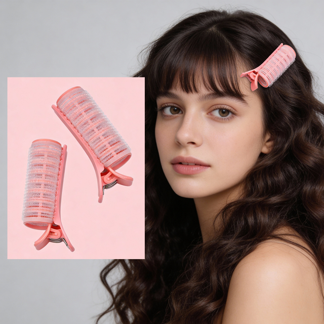 Set of 4 Pink Hair Roller Clips Striped Mesh Hair Curlers