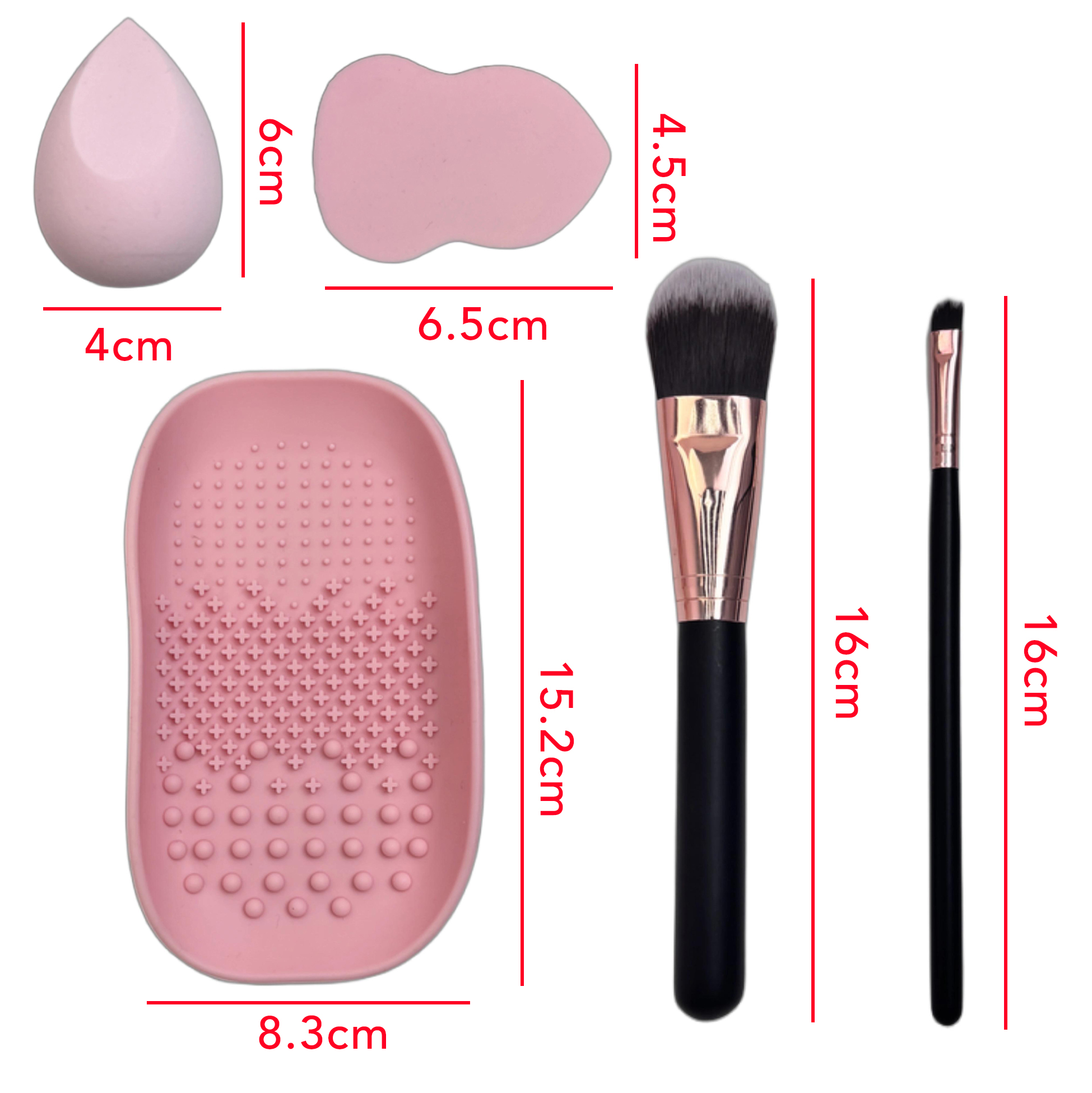 Set of 5 Makeup Brush & Sponge with Cleaning Pad