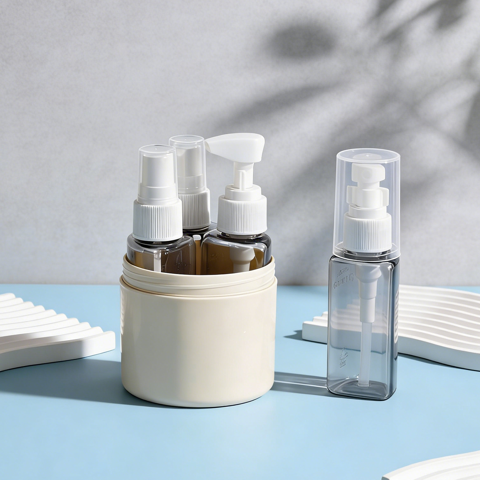 4-in-1 Beige Travel Bottle Set Amber Glass Travel Liquid Dispenser