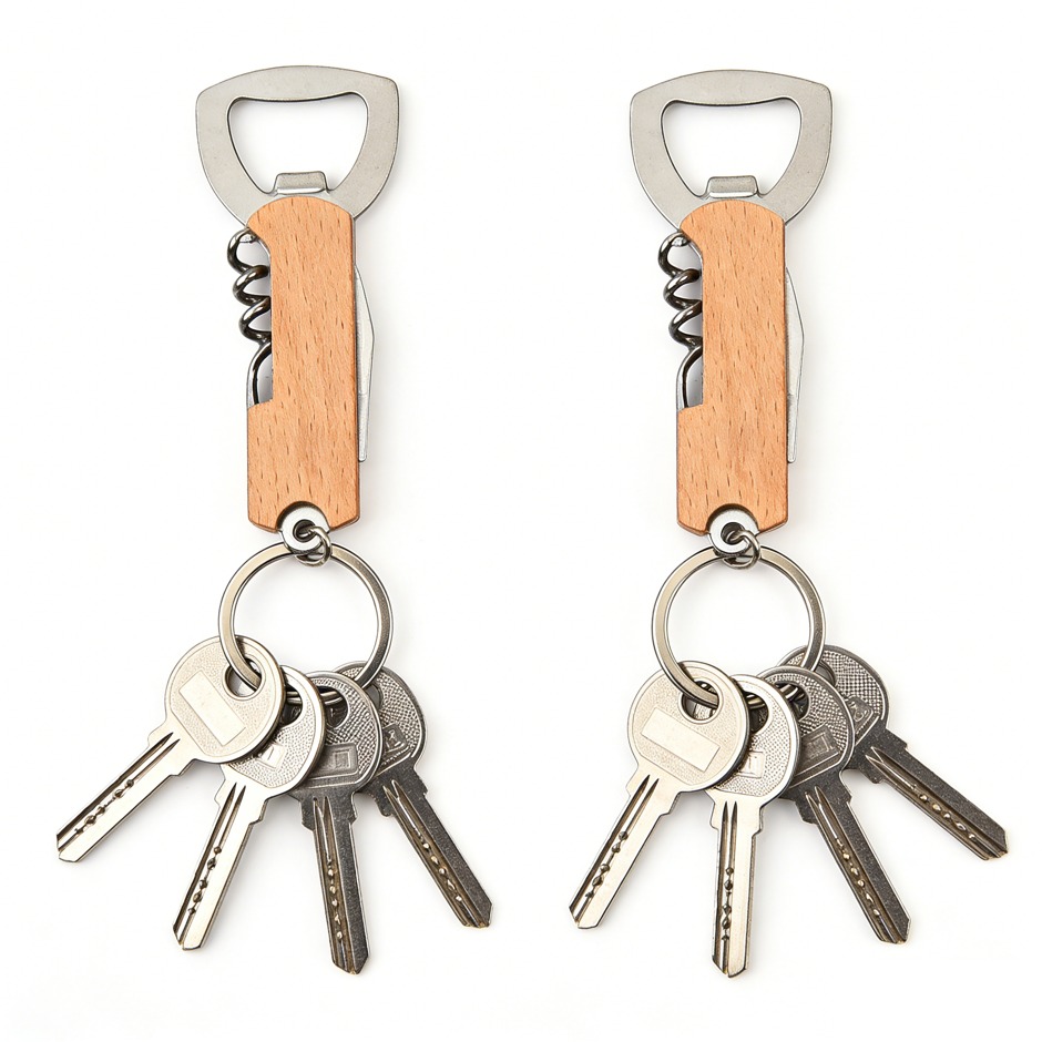 Wood-handle 4-in-1 Multi-tool Keychain