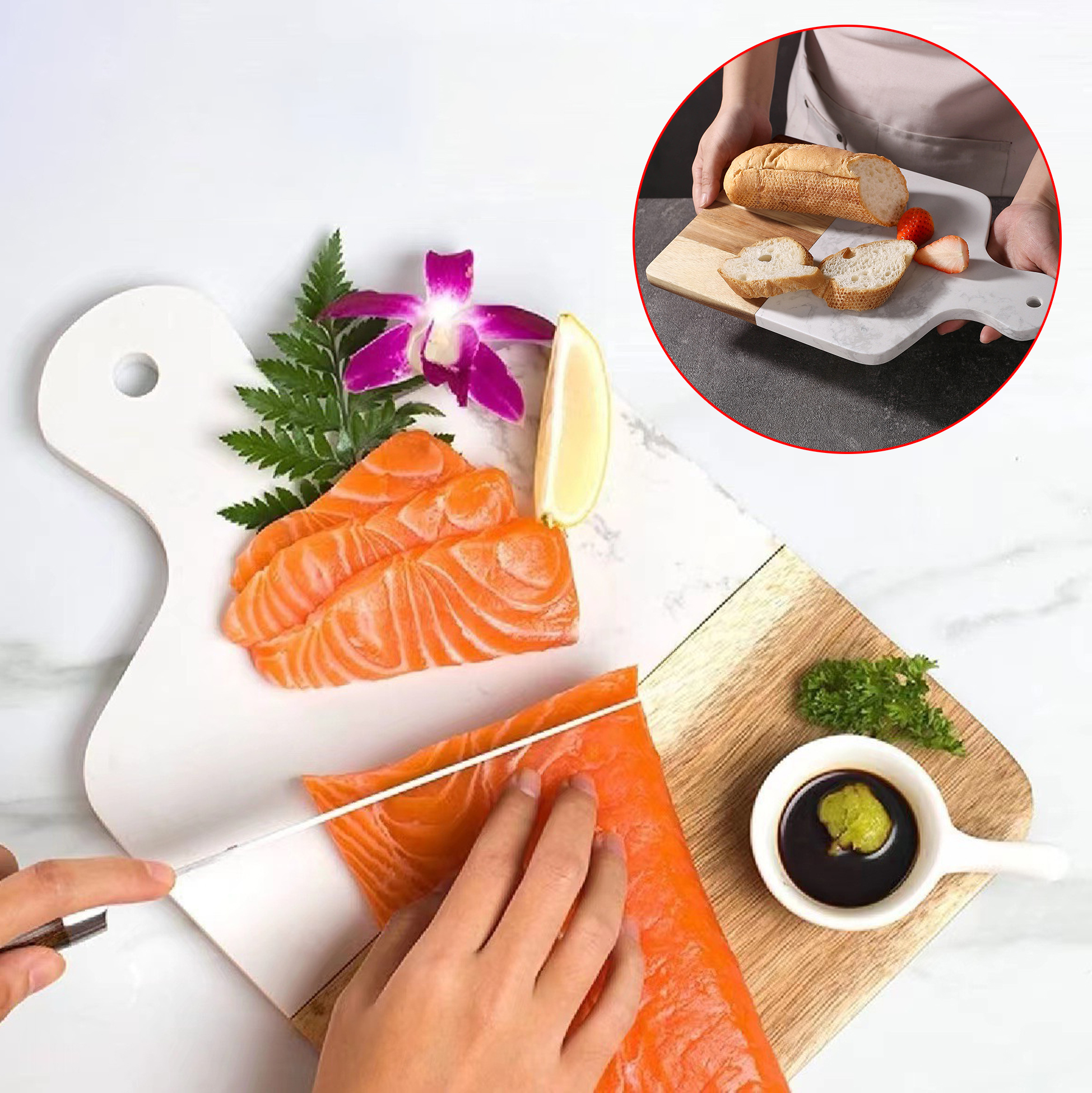 Marble & Wood Dual-material Cutting Board