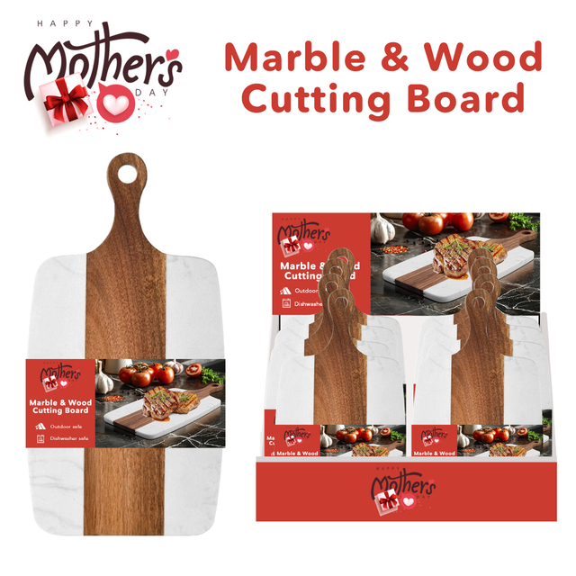 Marble & Wood Striped Handle Cutting Board