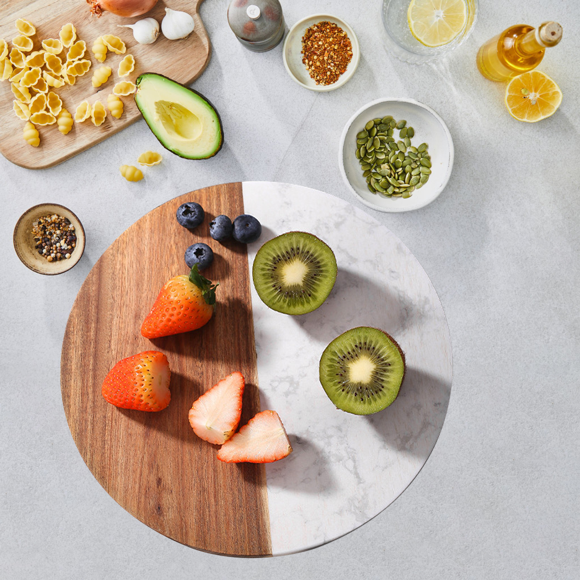 Round Marble & Wood Dual-surface Cutting Board