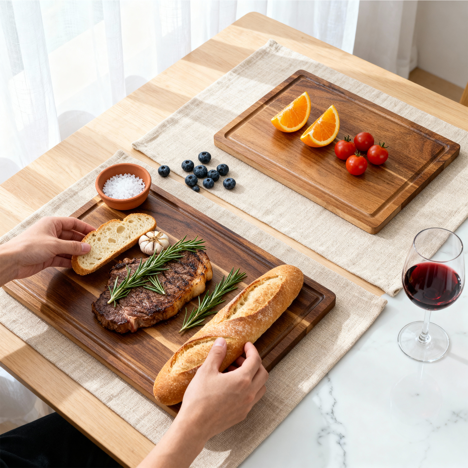 3-piece Wooden Cutting Board Set Rectangular Wood Chopping Board Set
