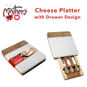 Cheese Platter with Drawer Marble & Wood Cheese Serving Board