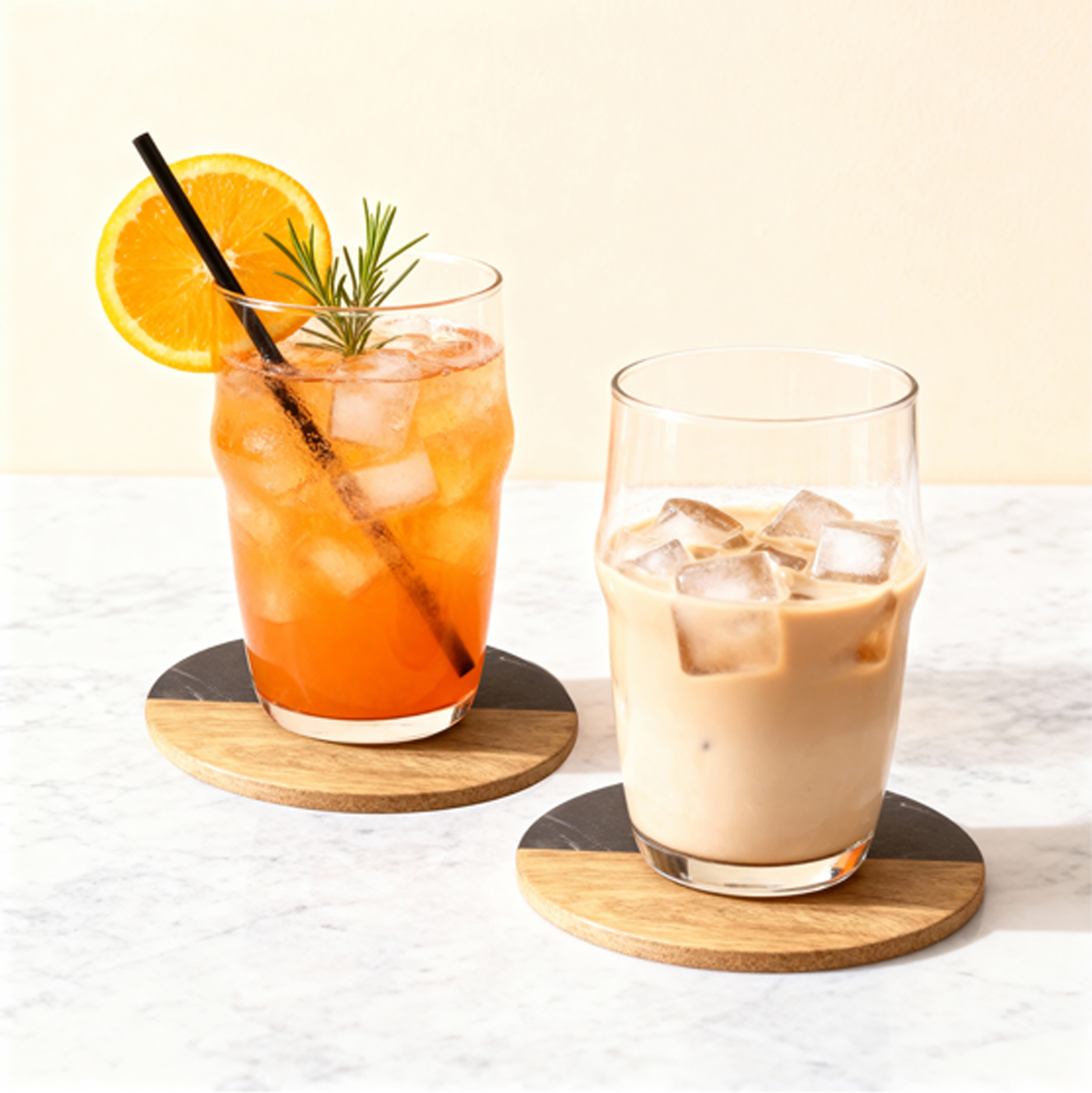 4-pcs Round Marble & Wood Coasters Set