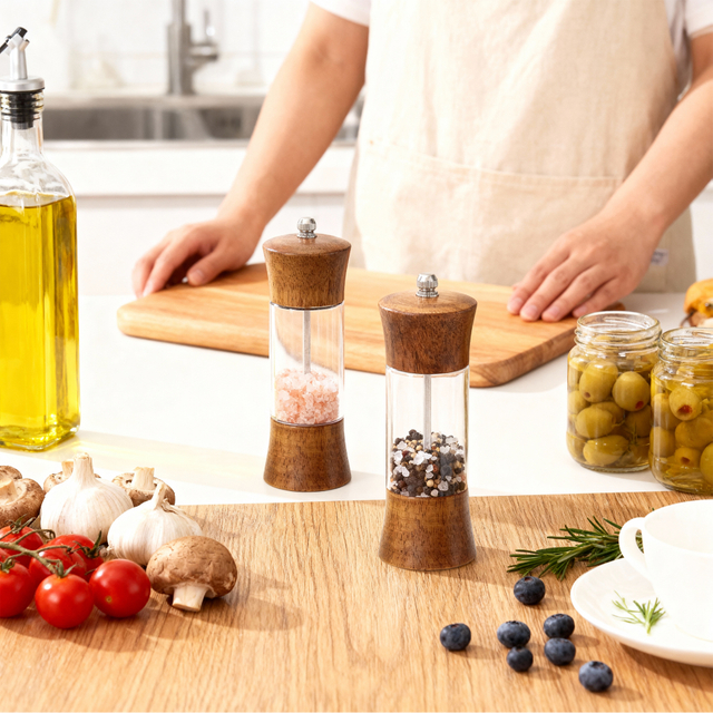 2-pcs Wooden Pepper Grinder Set Bamboo Wooden Pepper Mill Set