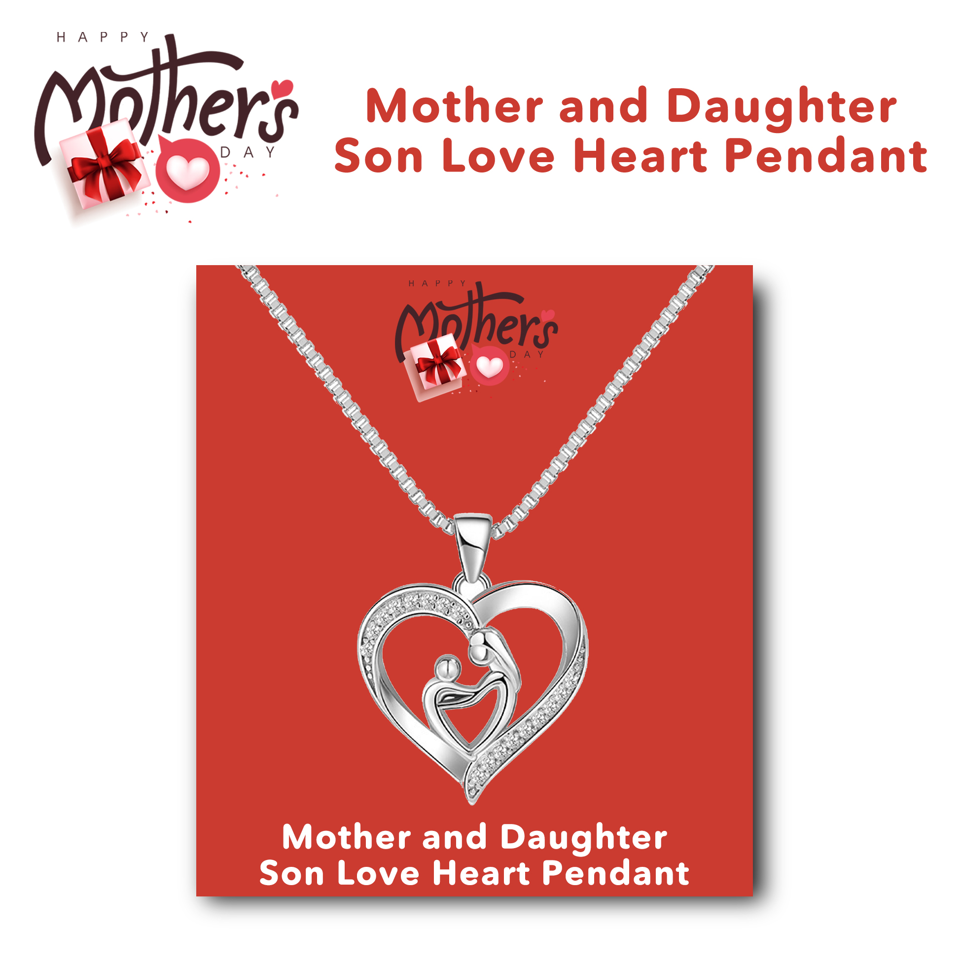 Mother-daughter-son Heart Pendant Necklace