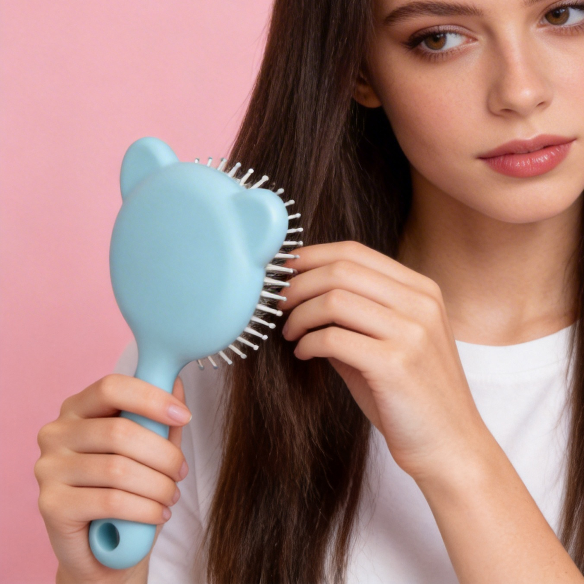 Light Blue Cat Ear Cushion Hair Brush