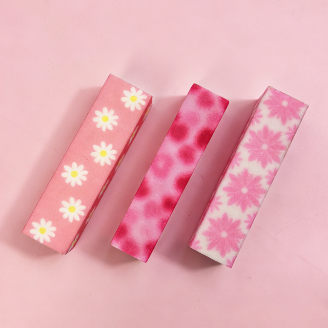 Set of 3 4-Sided Nail Buffer Block Pink Floral Nail File
